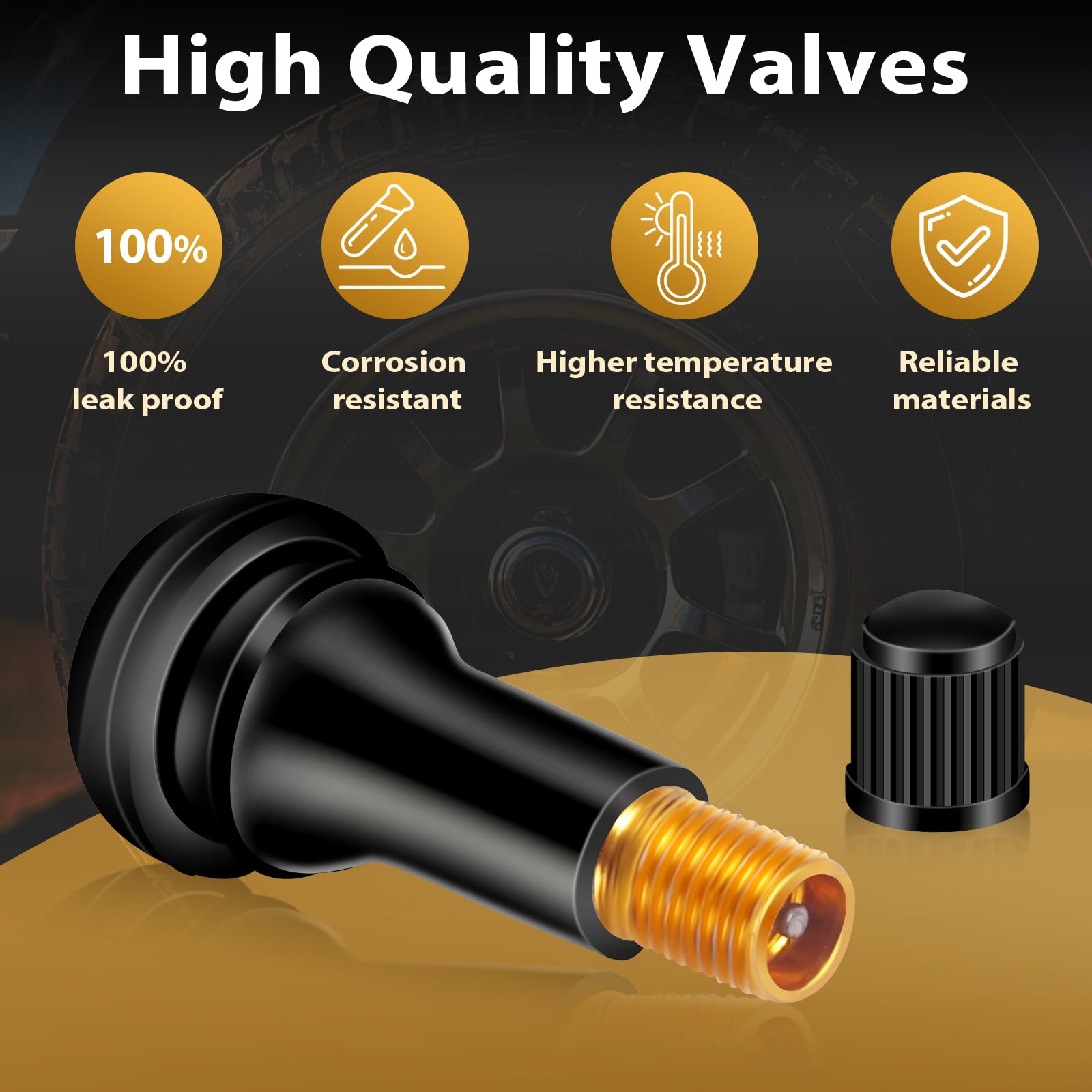 100 TR413 Piezas Válvulas de Goma, Valvulas para neumaticos,Válvula neumáticos Negro, válvula de Goma, válvulas de Goma para Llantas, Tapas para válvulas Goma,para Coches,Motos