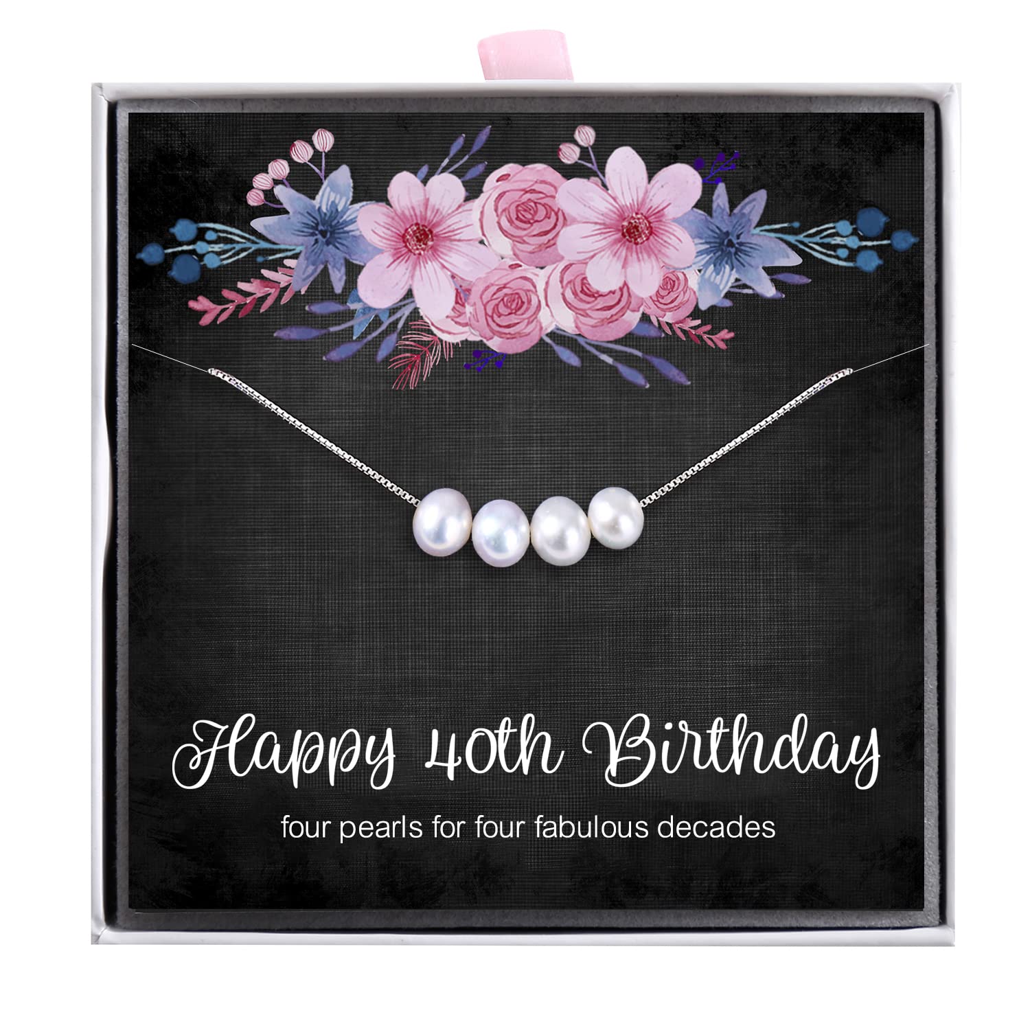 ALoveSoul 40th Birthday Gifts for Women - 4 Pearls 925 Sterling Silver Necklace for Her 4 Decade Jewelry 40 Years Old Birthday Gifts Ideas