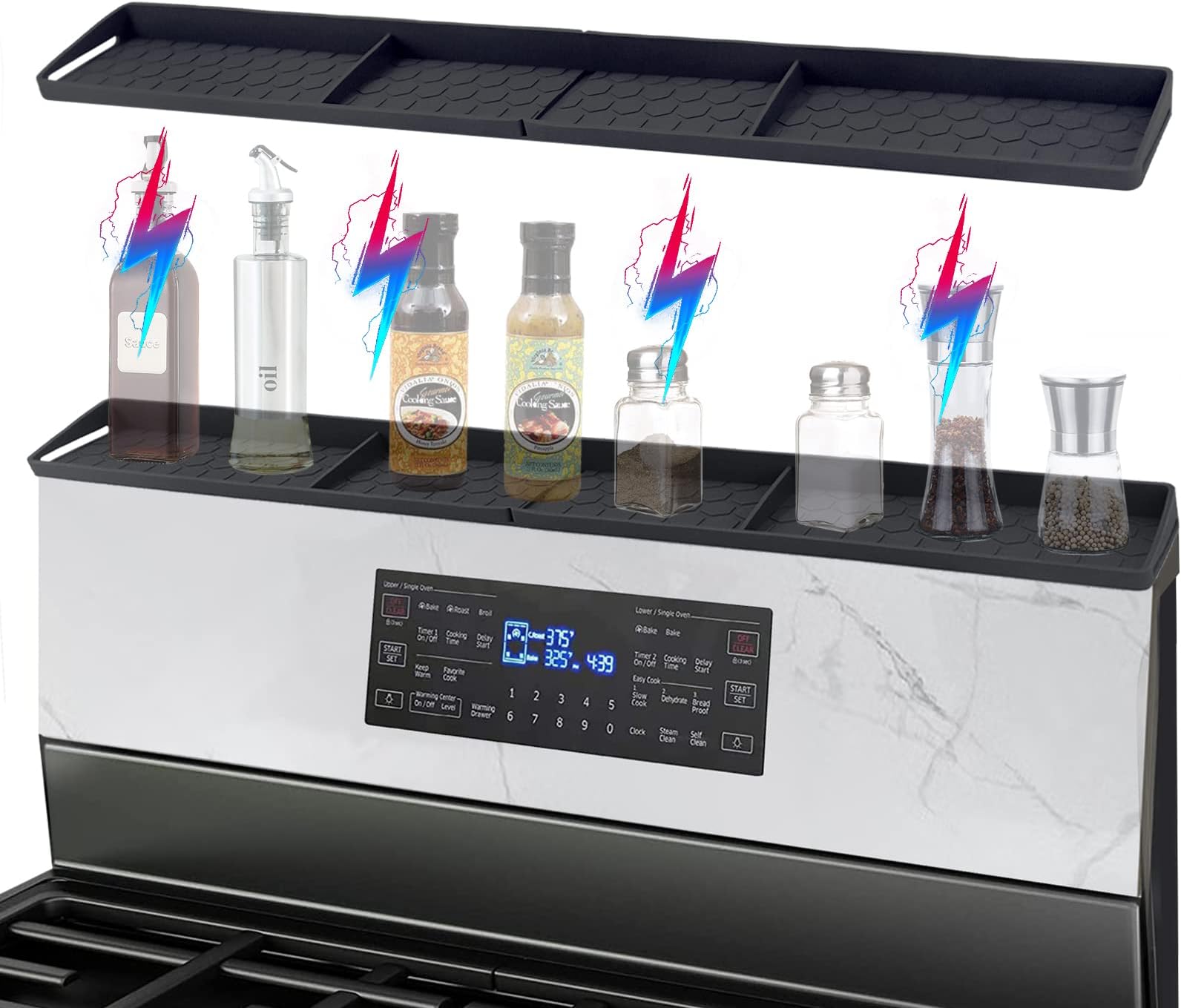 Silicone Stove Top Shelf 30" Stove Shelf Magnetic Shelf for Kitchen Stove Spice Rack over Stove (Black)