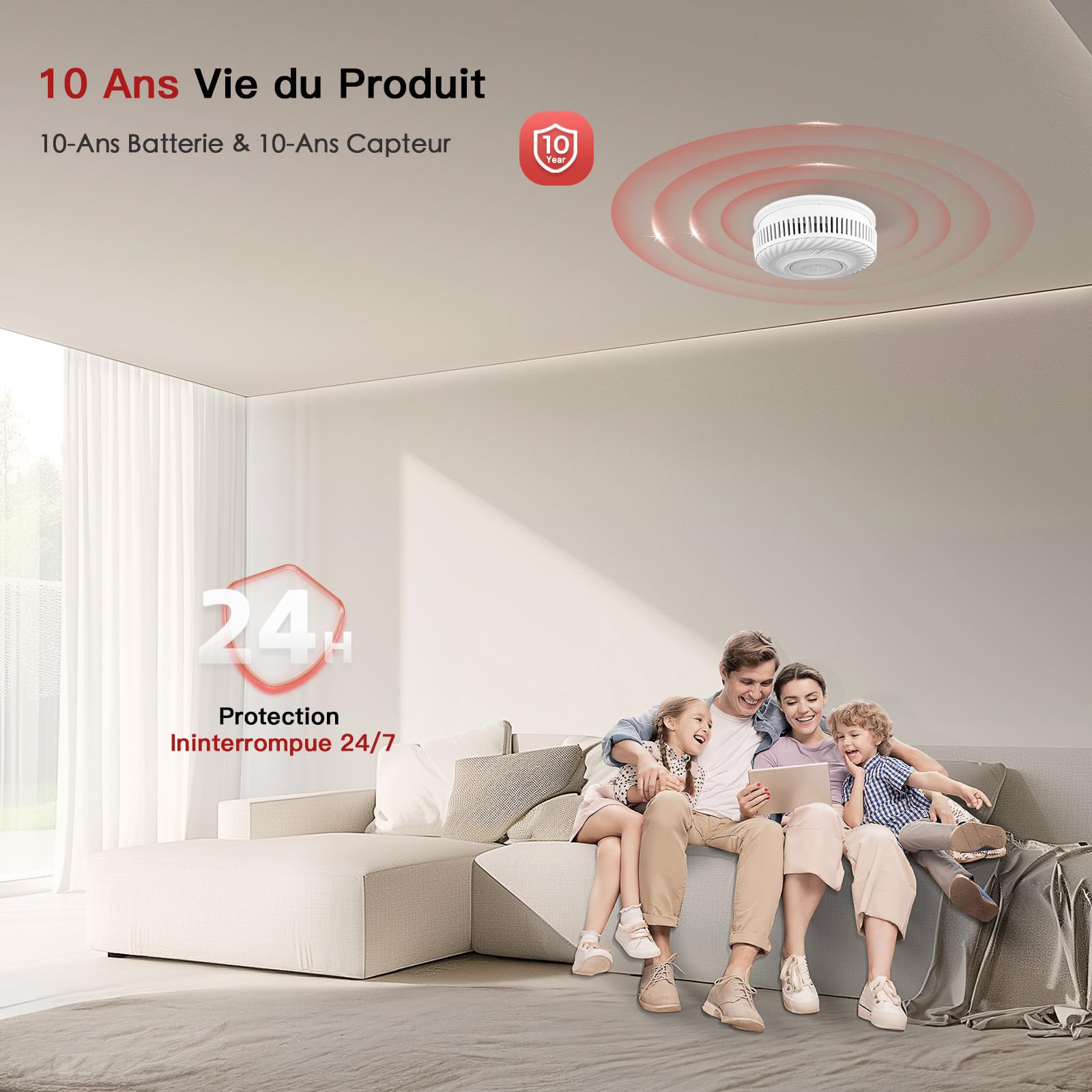 PHYSEN Détecteur de Fumée WiFi avec 10-Ans Batterie, Intelligent Alarme Incendie avec Capteur Photoélectrique Conforme à la Norme EN14604, Compatible avec Tuya/Smart Life APP, 3St
