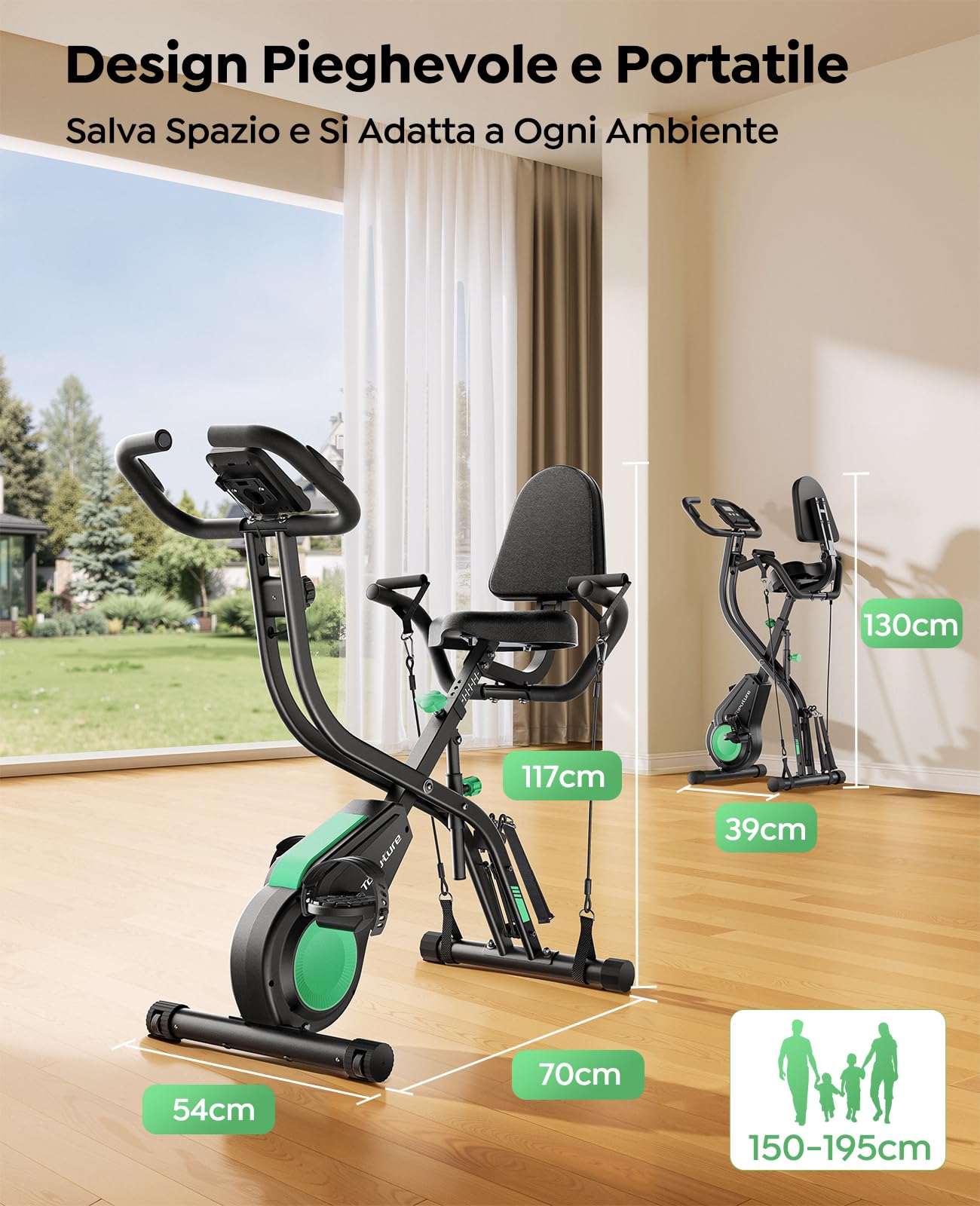 2026 Toputure Cyclette da Casa Pieghevole con APP, Cyclette Pieghevole 5 in 1 con 16 Livelli di Resistenza, Banda Elastica, Monitor LCD e Sensore di Frequenza Cardiaca, Portata fino a 140 kg