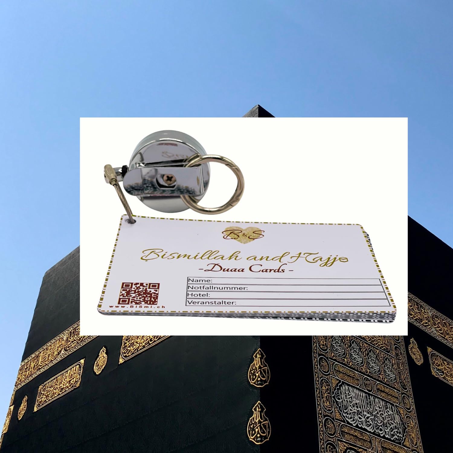 Bismillah and Hajj Duaa Cards & Guide per Hajj e Umrah con Supporto per Badge Argento