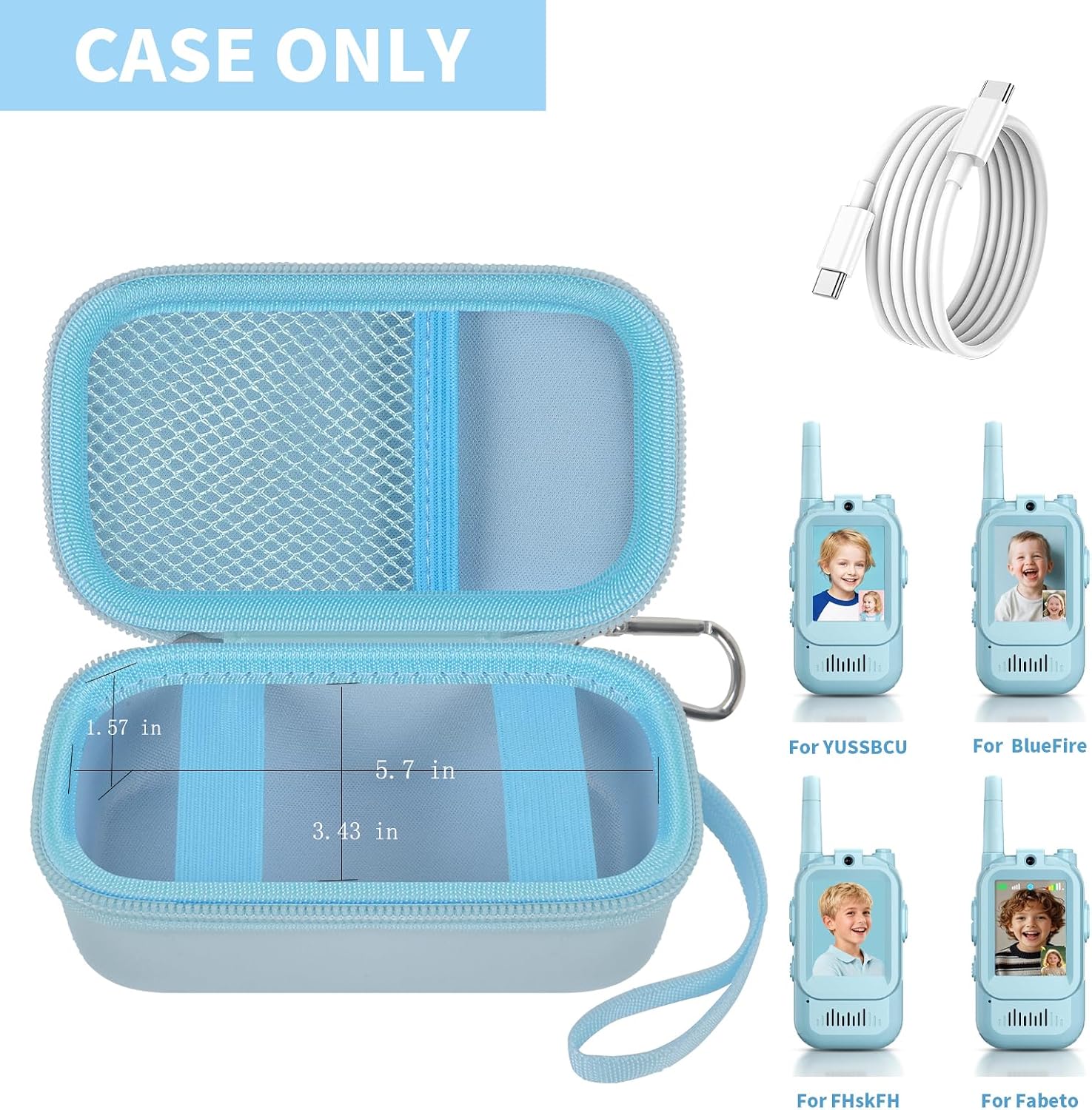 Case Compatible with YUSSBCU/for Fabeto/for FHskFH/for BlueFire Video Walkie Talkies for Kids, Travel Carrying Walkies Talkies Toys Storage Bag with Mesh Pocket for USB Cables (Box Only) -Blue
