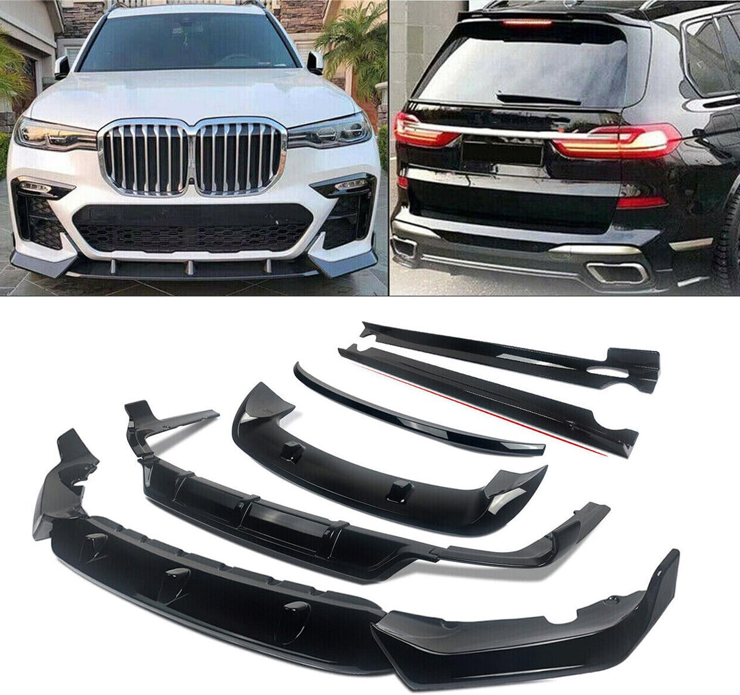 Gloss Black Body Kit Compatibility with 2019-2022 X7 G07 M Sport Front Bumper Lip Rear Diffuser Side Skirt Rocker Panels Spoiler Splitter