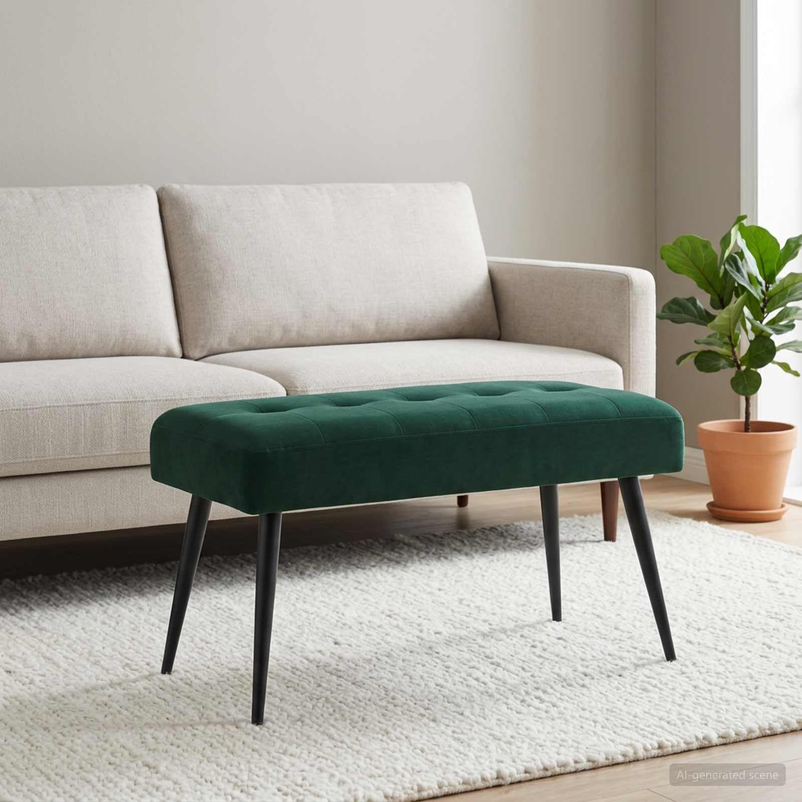 Bank mit Knopfheftung Dunkelgrün Samt Polsterbank 80 x 40 x 46 cm mit Metallbeinen für Flur Schlafzimmer Wohnzimmer Esszimmer als Garderobenbank und Schuhbank