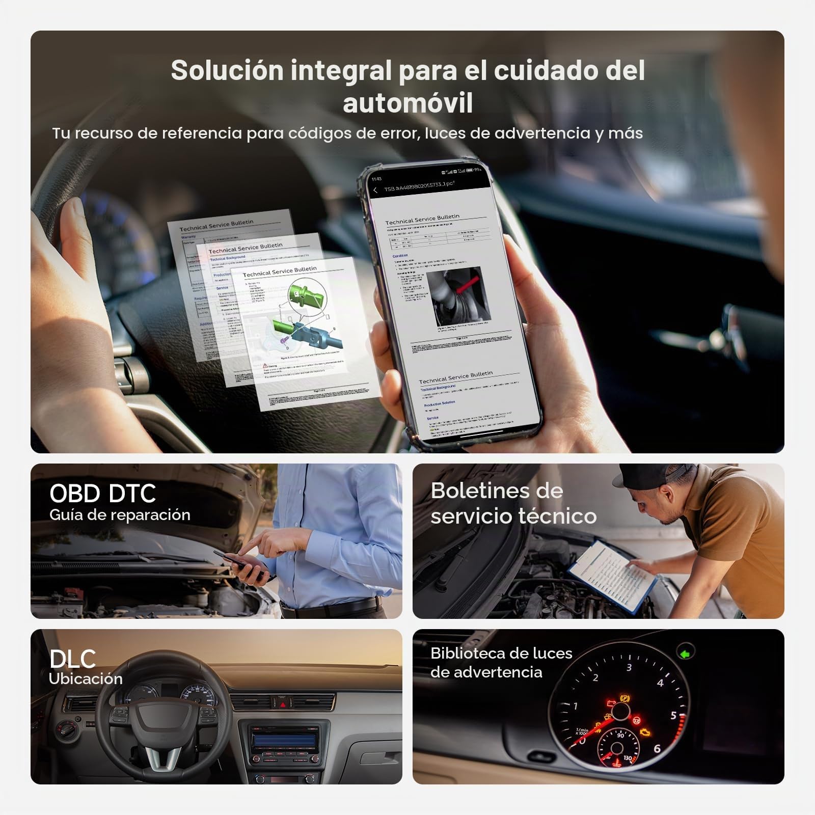 TOPDON Carpal-B Herramienta de Diagnóstico OBD2 Escáner de Coche para Todos los Vehículos, Lector OBD2 Bluetooth, Todos los Sistemas, 6 Servicios de Reinicio, AutoVIN, Comprobación de Emisiones