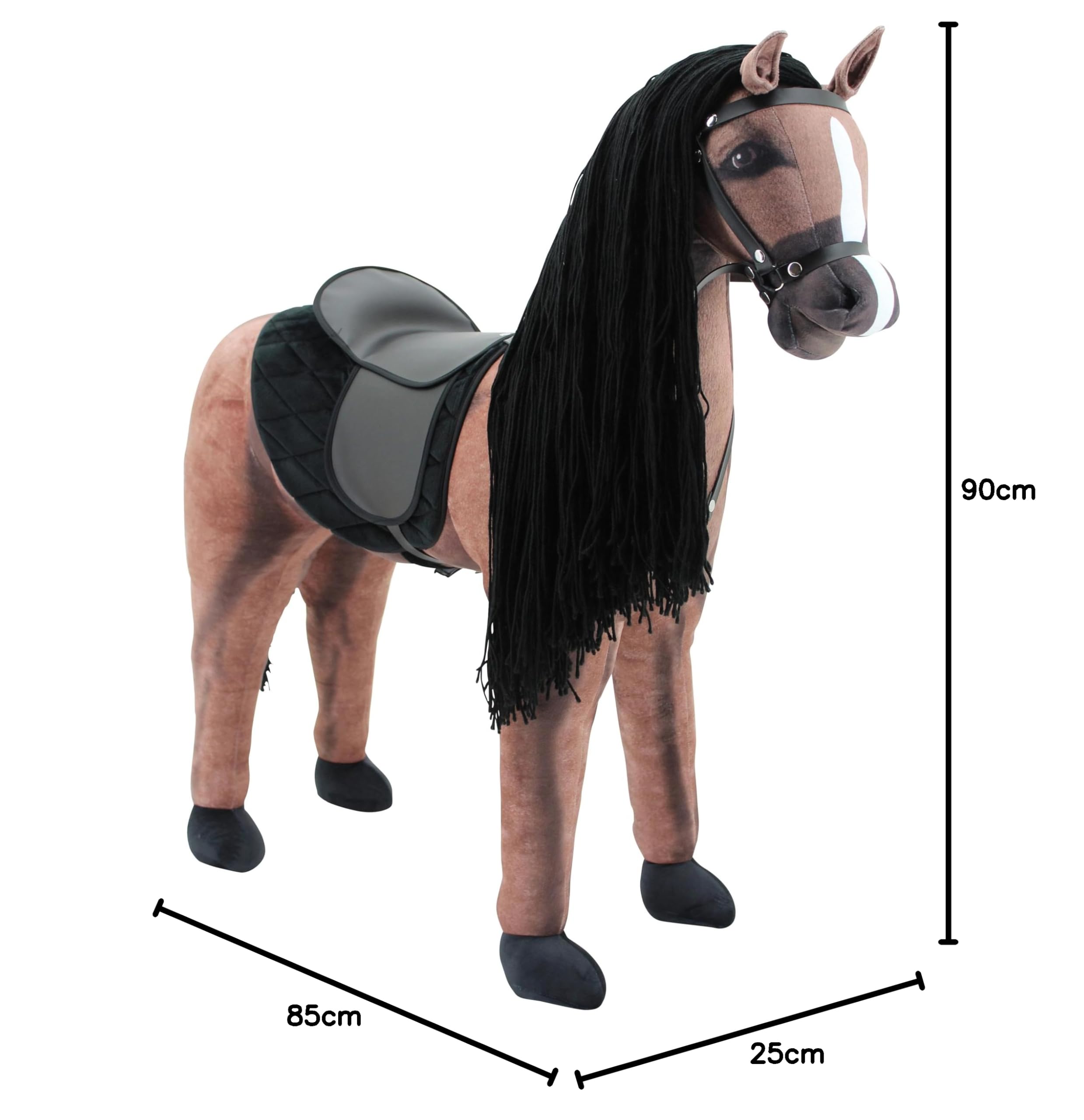 Sweety Toys Stehpferd zum Reiten- Plüschpferd Reittier Keine Montage erforderlich (Dunkelbraun)