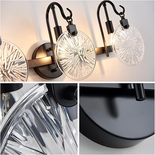 Miniatura 6 de WUZUPS Morden - Lámpara de pared de 3 luces para baño, apliques de cristal transparente para dormitorio, sala de estar, base E12, níquel