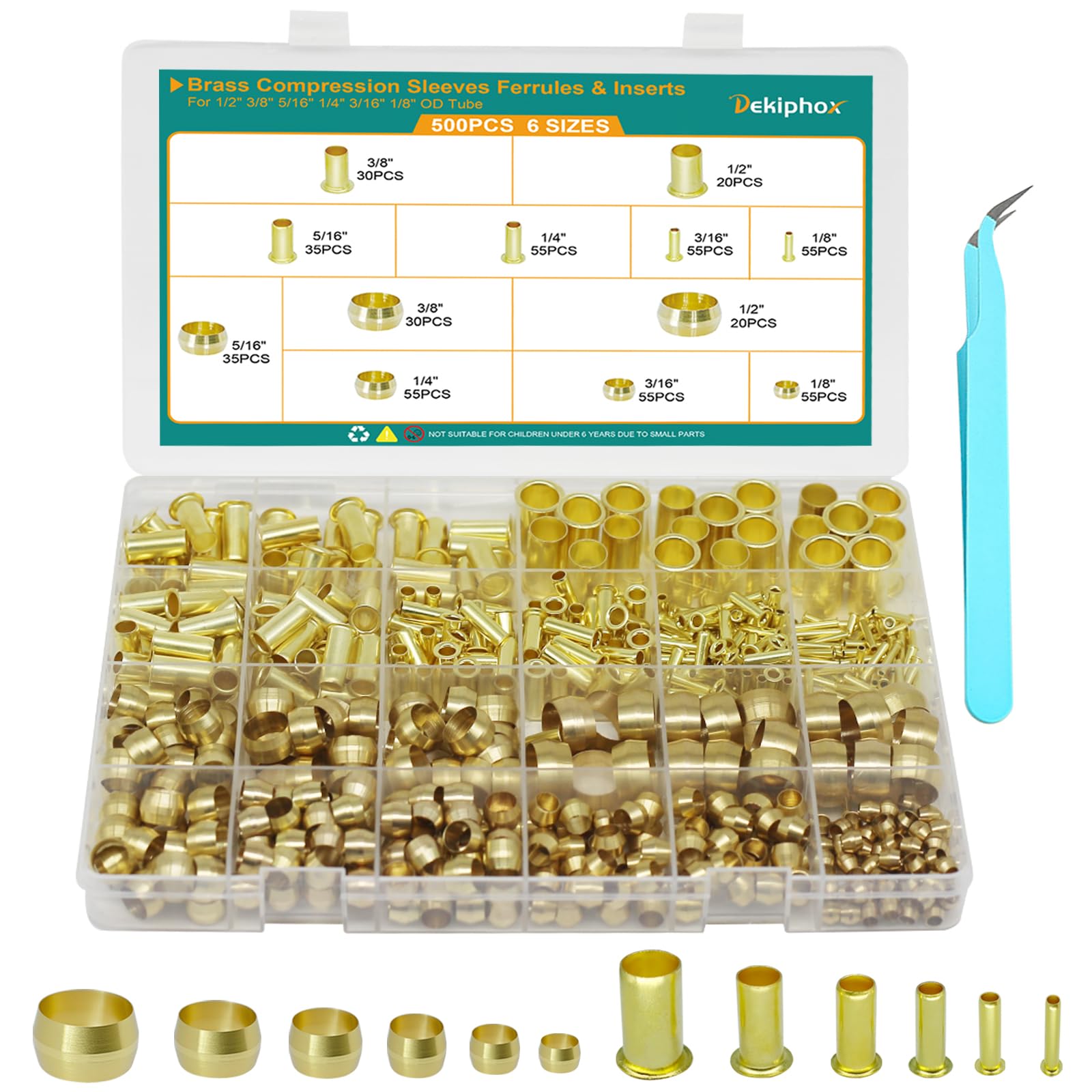 500PCS Brass Compression Sleeves Ferrules Inserts Kit 1/2