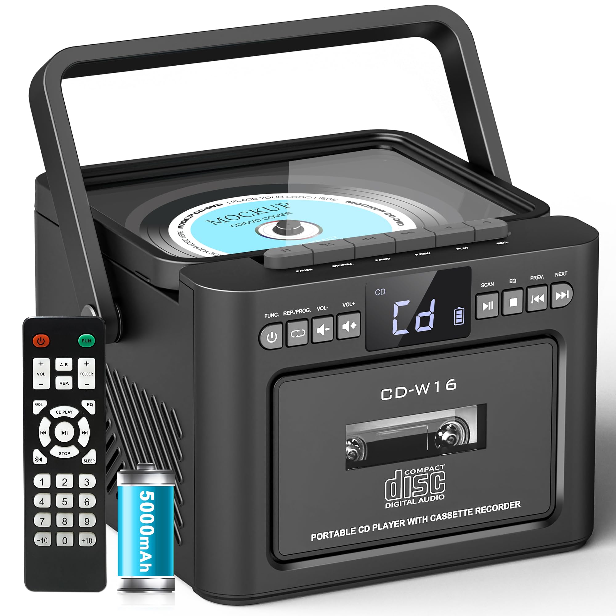Greadio CD Player Portable, Boombox with CD Cassette Player