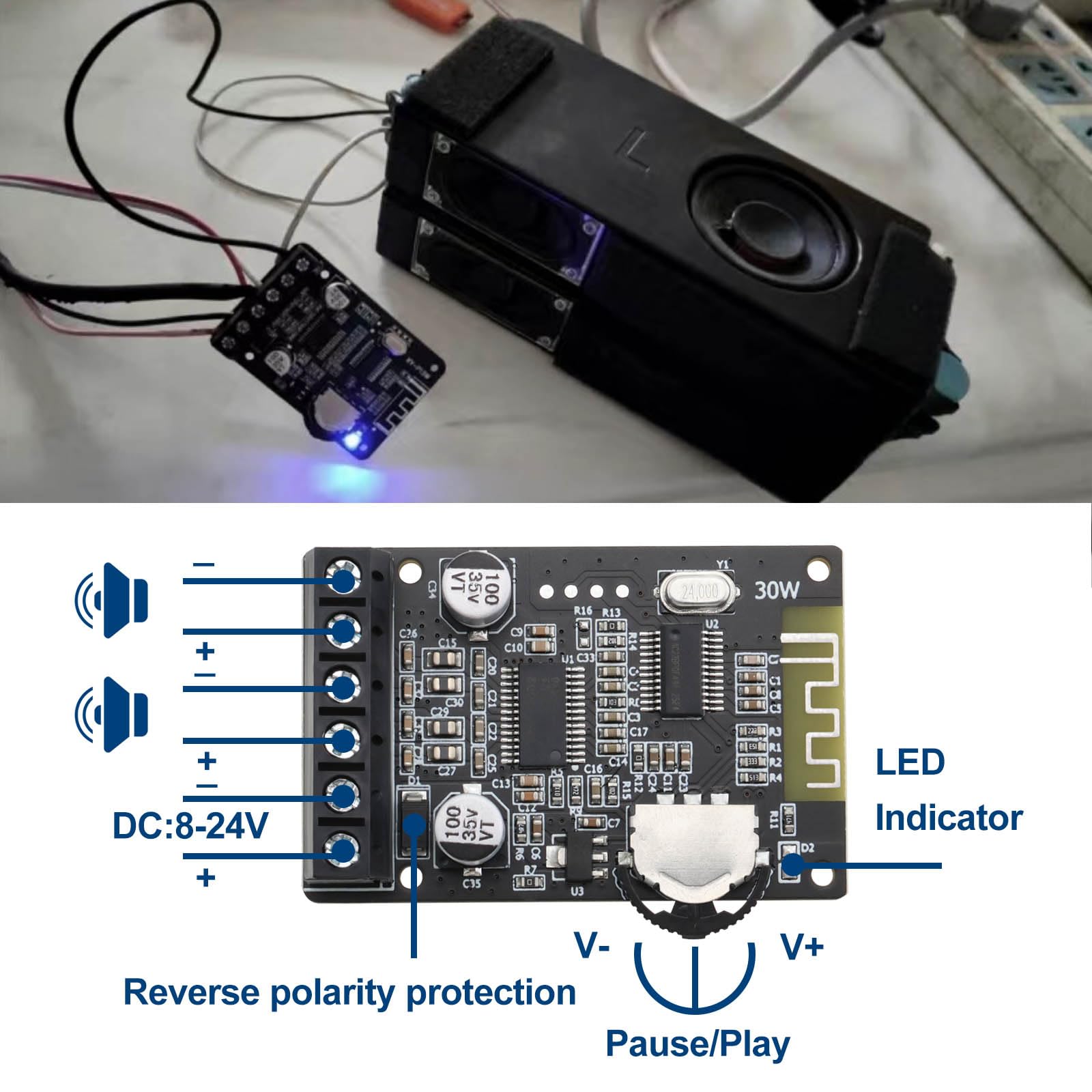 DollaTek Scheda Amplificatore Bluetooth 5.0 20-40W Con Telecomando E Custodia Acrilica Per DIY - 3