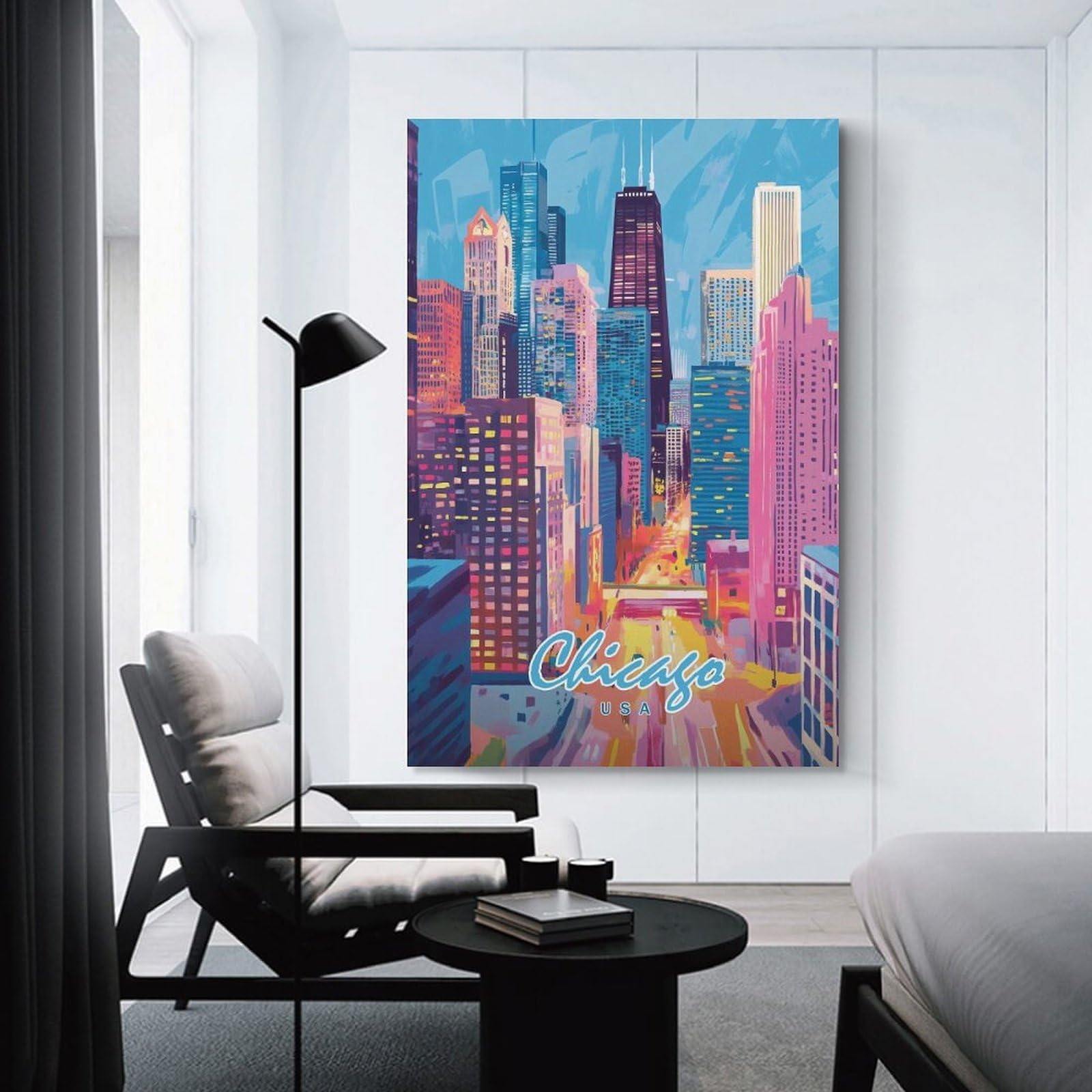 Junmoney Chicago Skyline Art Print Wall Art Print 20x30inch(50x75cm), for Living Room, Bedroom Or Home Office, Thoughtful Wall Decor for Art Lovers