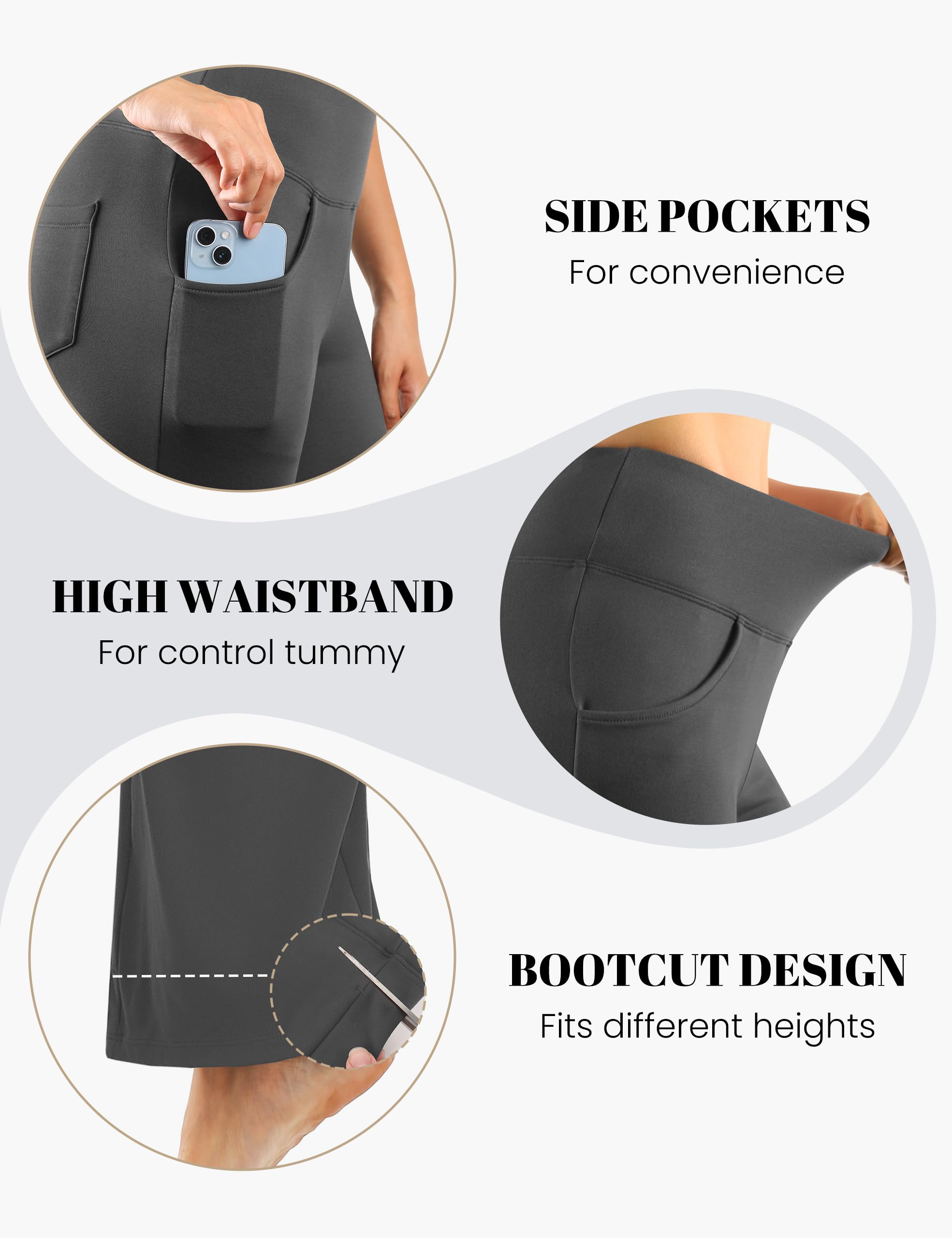 Desol Pantalon de yoga thermique Bootcut pour femme avec intérieur en polaire, pantalon évasé avec 4 poches, pantalon de sport d'hiver pour femme, long, taille haute, stretch et chaud