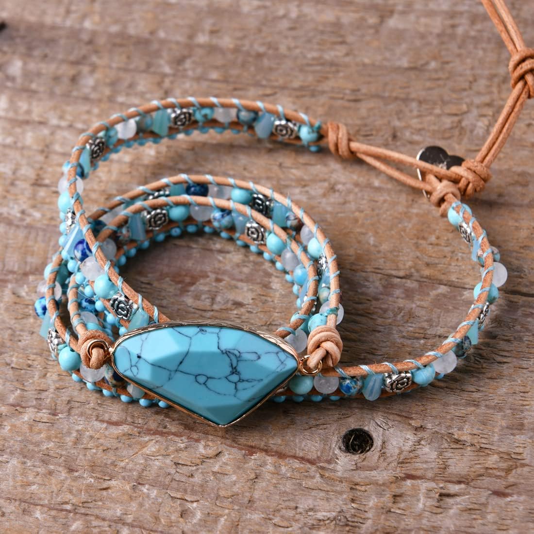 YGLINE Boho Handmade Wrap Leather Tube Crystal Stone Bracelet for Women - Image 4