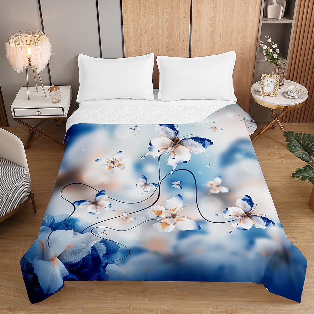Couette Sans Housse 150x200 Cm Microfibre Douce - Imprimé Fleurs Réversible, Pour 1/2 Personnes, 4 Saisons