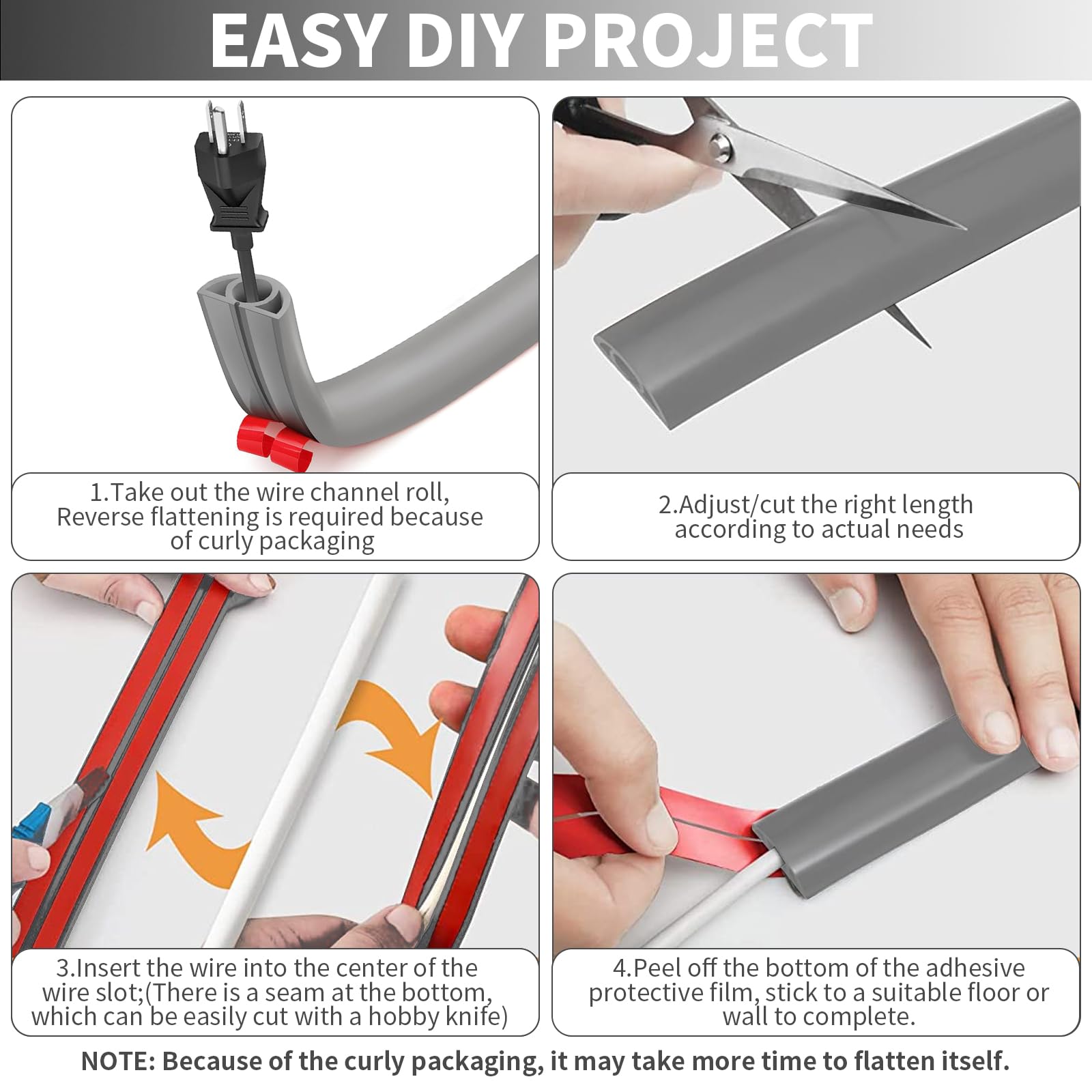 Protezioni per Cavi a Pavimento, 5M x2cm Autoadesivo Copricavi per Pavimento Passacavo a Pavimento Perfetti per Tutti i Cavi di Alimentazione a Casa, Ufficio, Scuola, Magazzino (Grigio -Arrotondato)