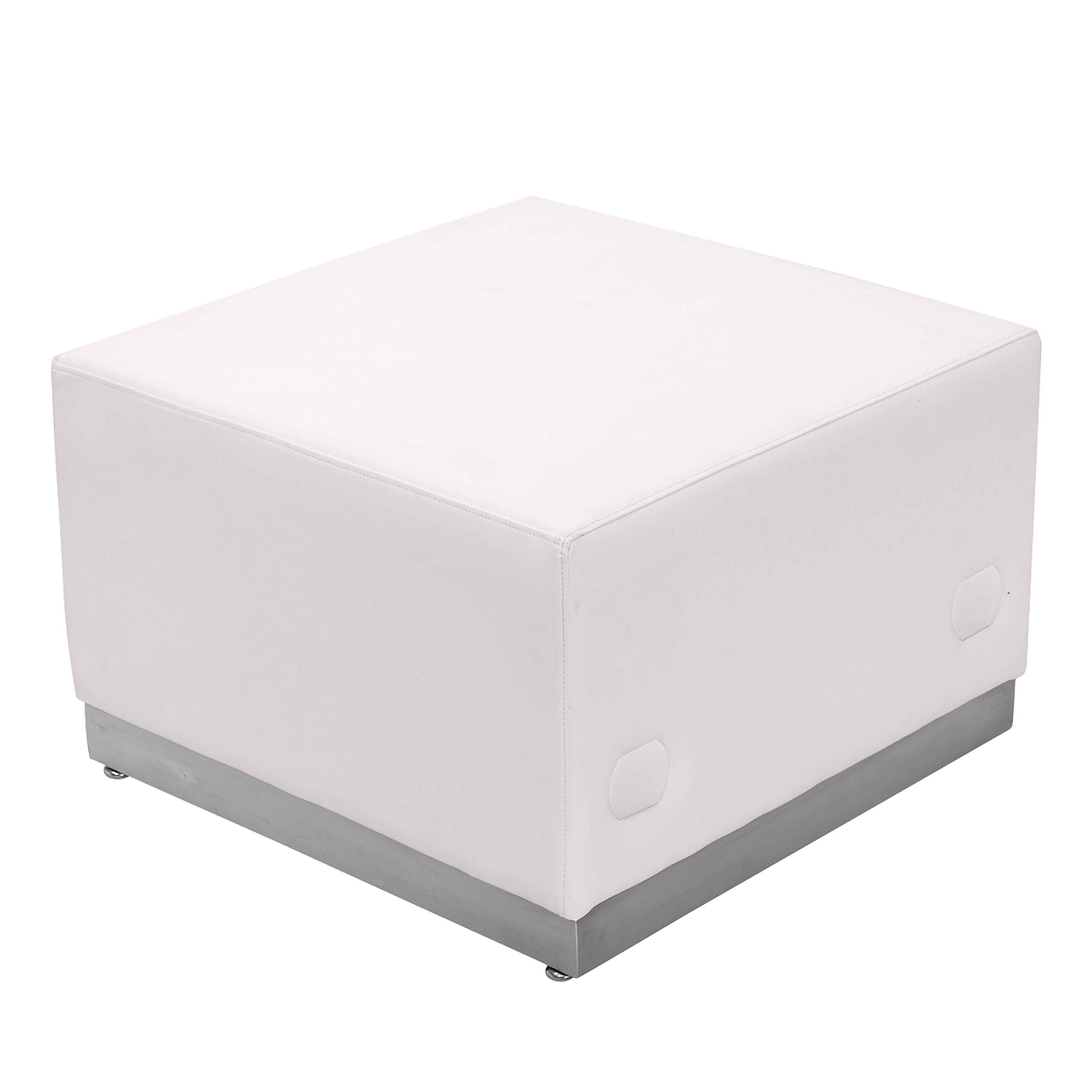 Flash Furniture HERCULES Alon Series White LeatherSoft Ottoman with Brushed Stainless Steel Base