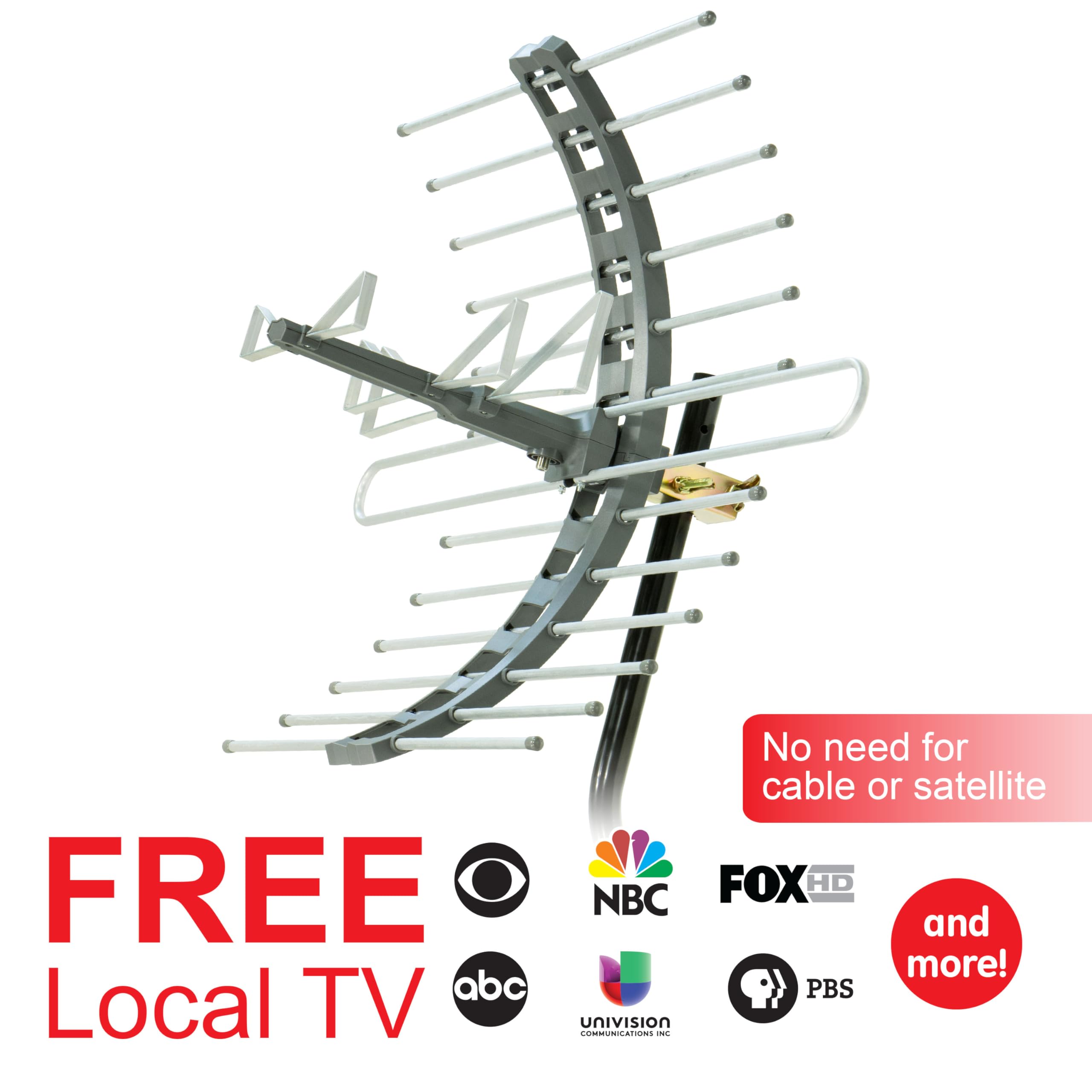 Antenna TV digitale GE per esterni HD, antenna Smart TV a lungo raggio, supporta Smart TV 4K 1080P HD VHF UHF, montaggio J incluso per soffitta o all'aperto, resistente alle intemperie, 29884 | Supporta 4K 1080P HD Smart TV VHF UHF, J Mount Incluso per so