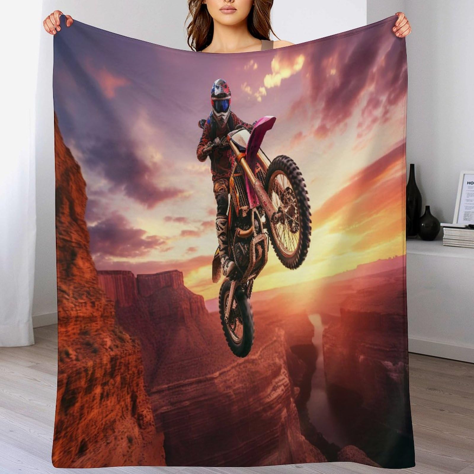 Plaid motocross chaud pour soirées canapé et décoration de chambre ado