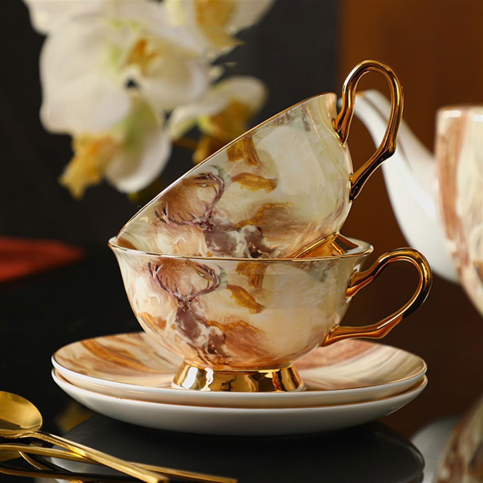 Tasse Tasses Service à thé européen de luxe léger en porcelaine, ensemble tasses café haut gamme rétro, l'après-midi britannique