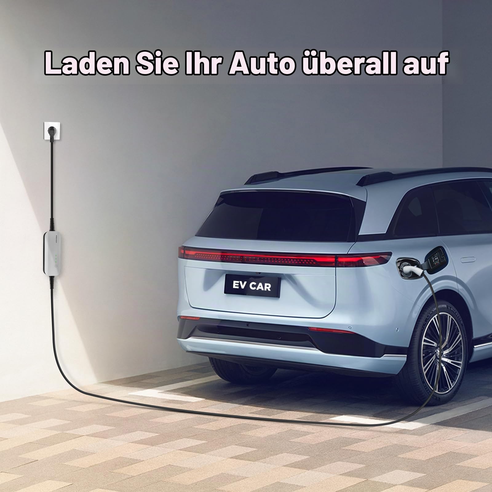 Typ 2 Ladekabel Schuko Mobile Wallbox 3,6kW Einstellbarer Strom 10/13/16Ampere mit Tragetasche für alle Elektrofahrzeuge und Plug-in-Hybridfahrzeuge 1-phasig 6m