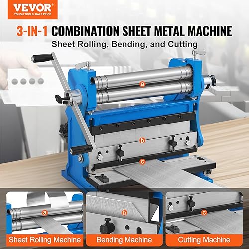 Miniatura 2 de VEVOR Freno de chapa metálica, 12 pulgadas, máquina de rodillo de freno de cizalla combinada 3 en 1, freno de prensa de corte de capacidad de