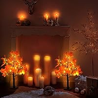 Vista 6 de 2 Pack Fall Lighted Maple Tree 48 LED Lights Thanksgiving Decoration Artificial Tree Lights 20 inch Battery or USB Powered DIY Table Light for