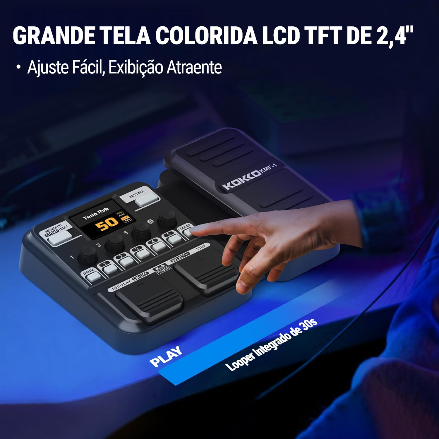 Kokko Guitar Multi-Effects Processor com Pedal de Expressão, Com