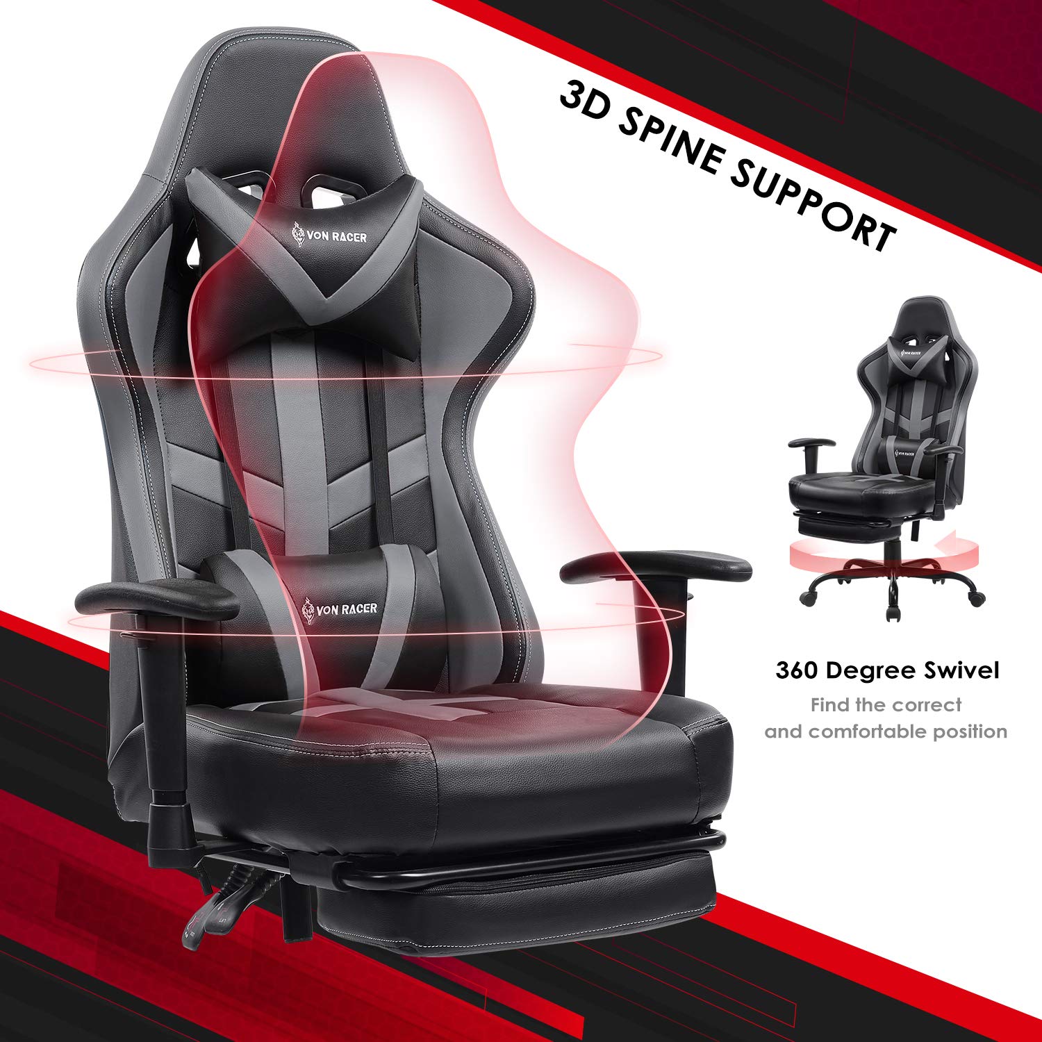 VON RACER Gaming Chair Massage with Footrest Gamer Chair Ergonomic