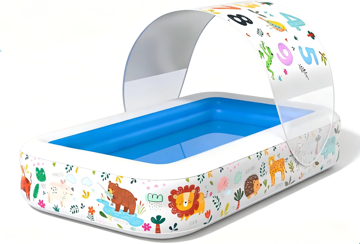 65" x 39" Inflatable Pool with Soft Cushioned Floor, Canopy for Sun Protection