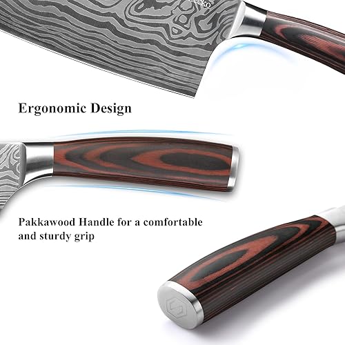 Miniatura 6 de Sunnecko Cuchillo de carnicero de 7 pulgadas, cuchillo chino de acero inoxidable de alto carbono con mango de madera, cuchilla afilada para carne