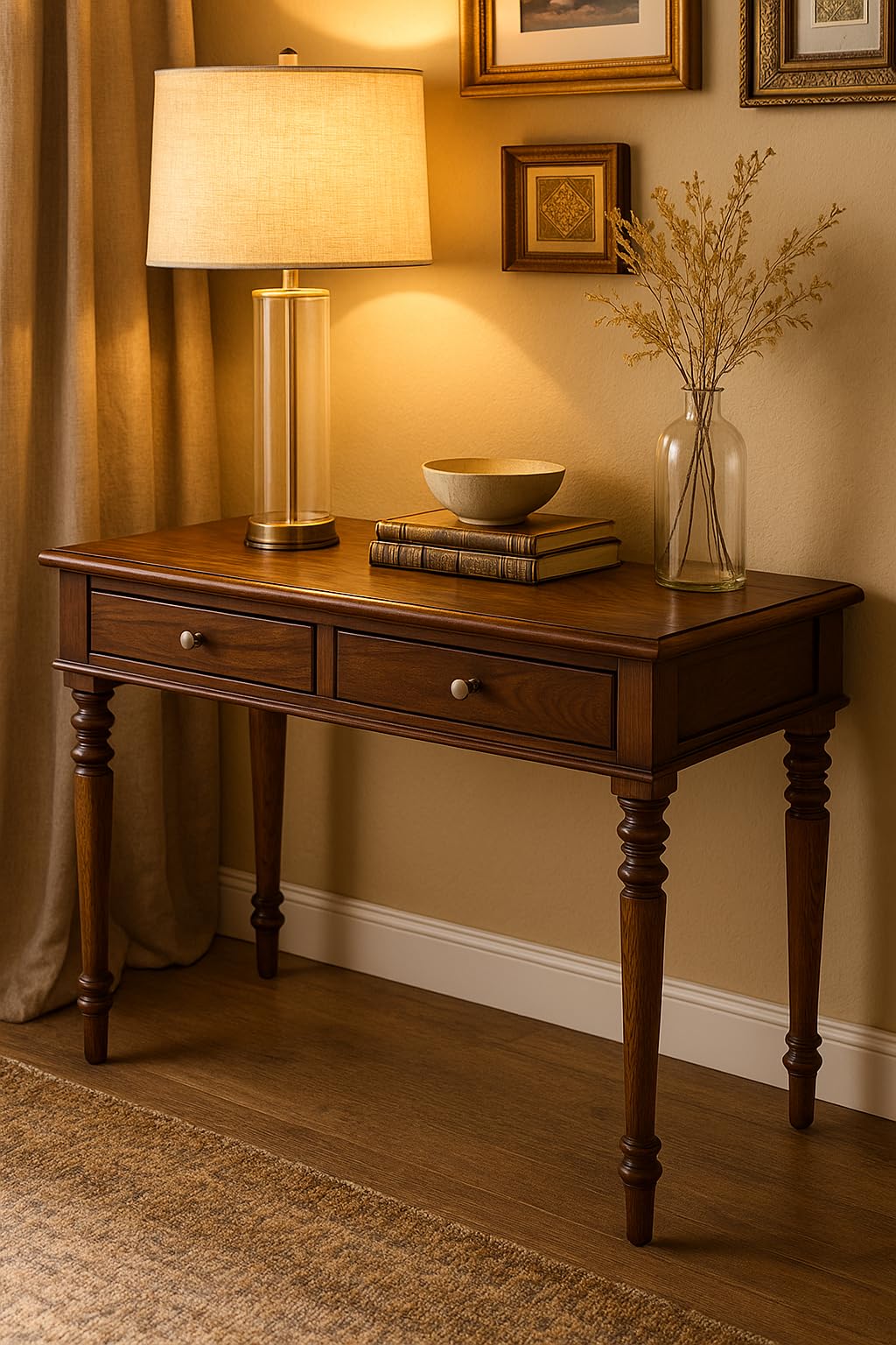 UrbonArts Sheesham Wood Study Desk with 2 Drawers – Compact Writing Desk, 39” x 19.5” x 29.5” for Home Office, Bedroom, or Small Spaces (Desk)-image-35