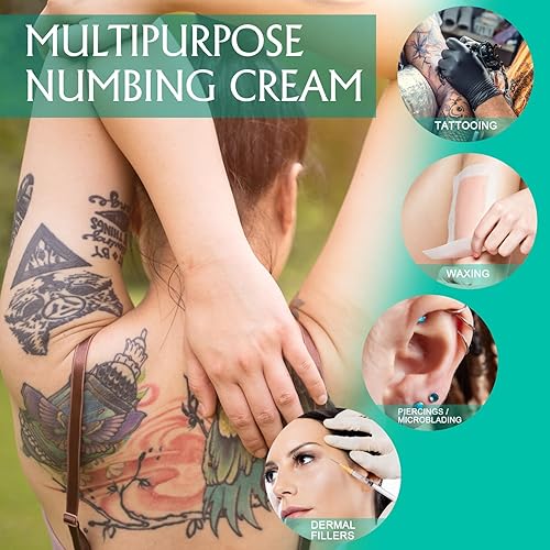 Miniatura 2 de Crema anestésica para tatuajes antes del tatuaje, 6-8 horas de máxima fuerza sin dolor para tatuajes con aloe vera, vitamina E, lecitina 2.12 flóz