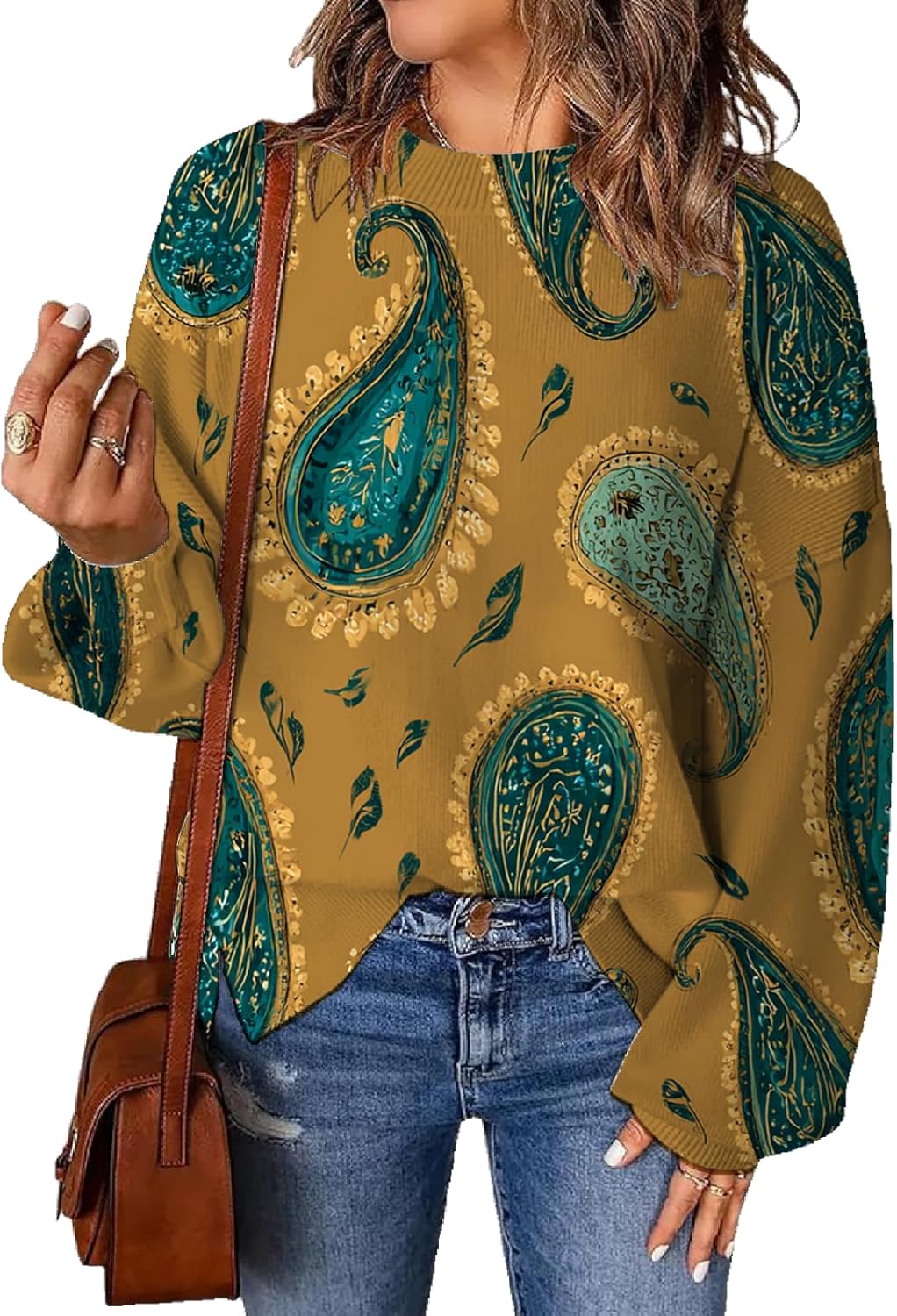 Floral Print Sweaters for Women Cute Long Sleeve Crewneck Casual Jumper Tops Chunky...