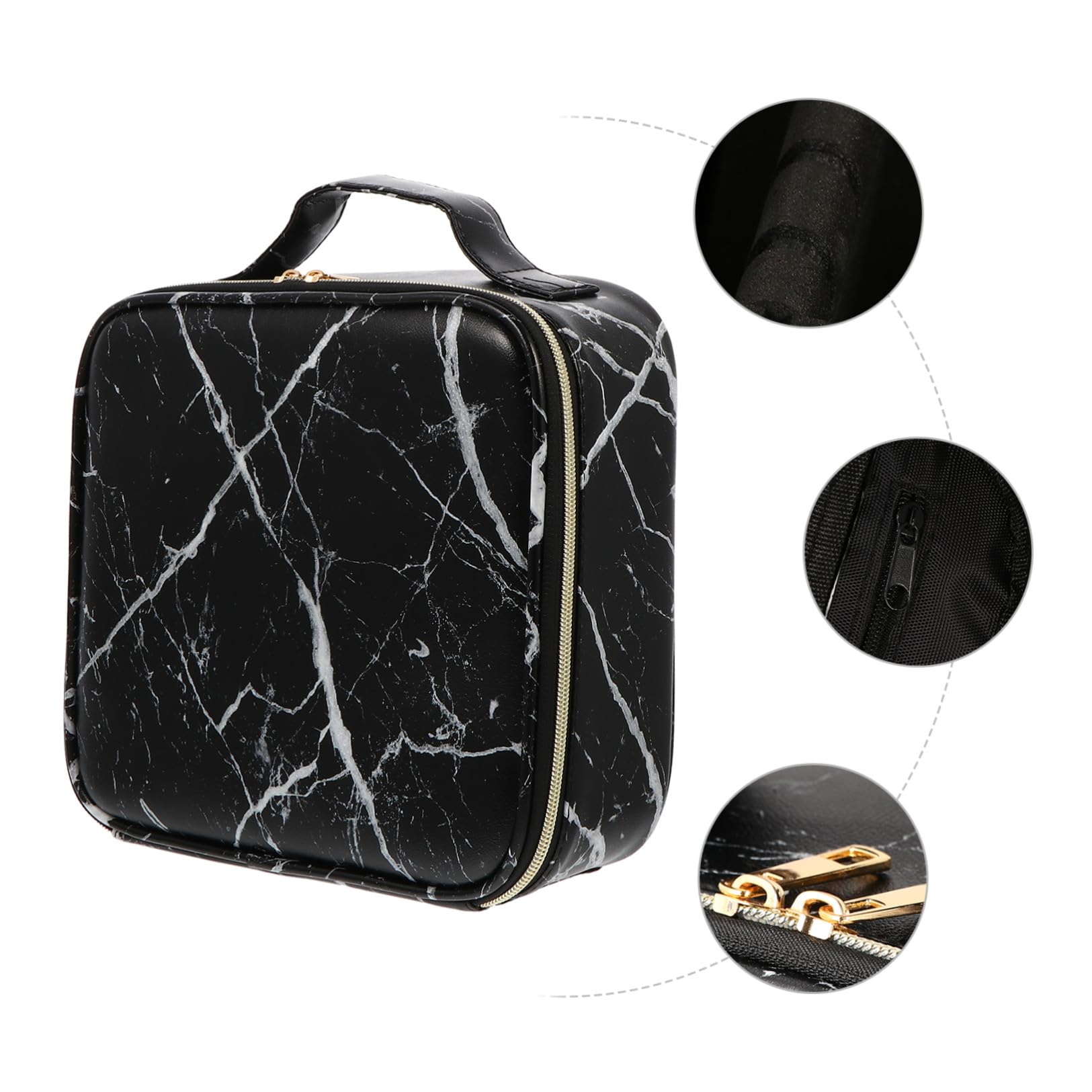 COLLBATH Tragbarer Kosmetikkoffer mit Marmoroptik Fächerdesign Griff und Ausreichend Platz für Make Up Nagellack und Lidschatten