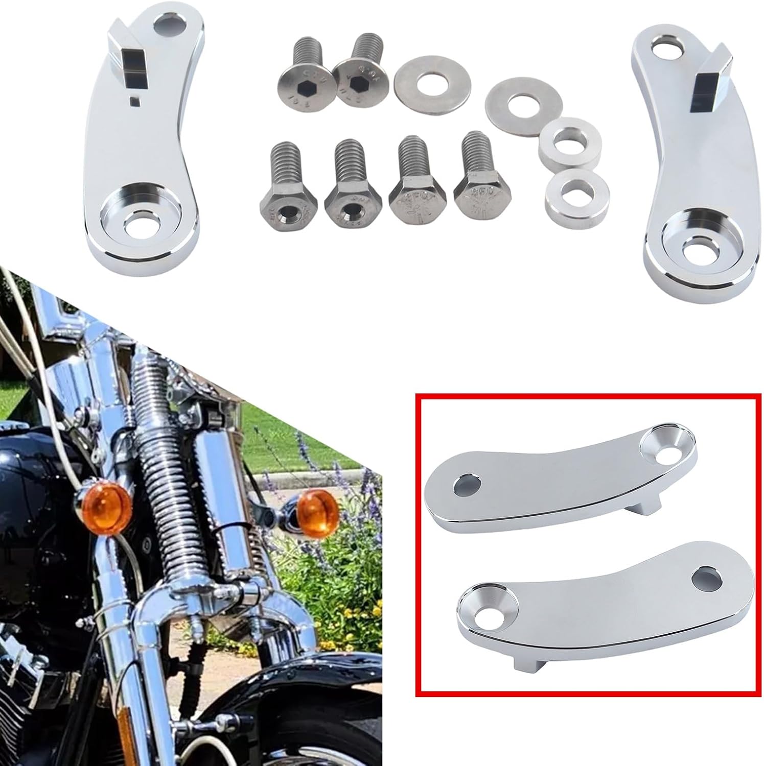 Chrome CNC Aluminum Front Turn Signal Relocation Kit Compatible with Harley Softail Bad Boy Heritage Springer FXSTSB FLSTS FLSTSC