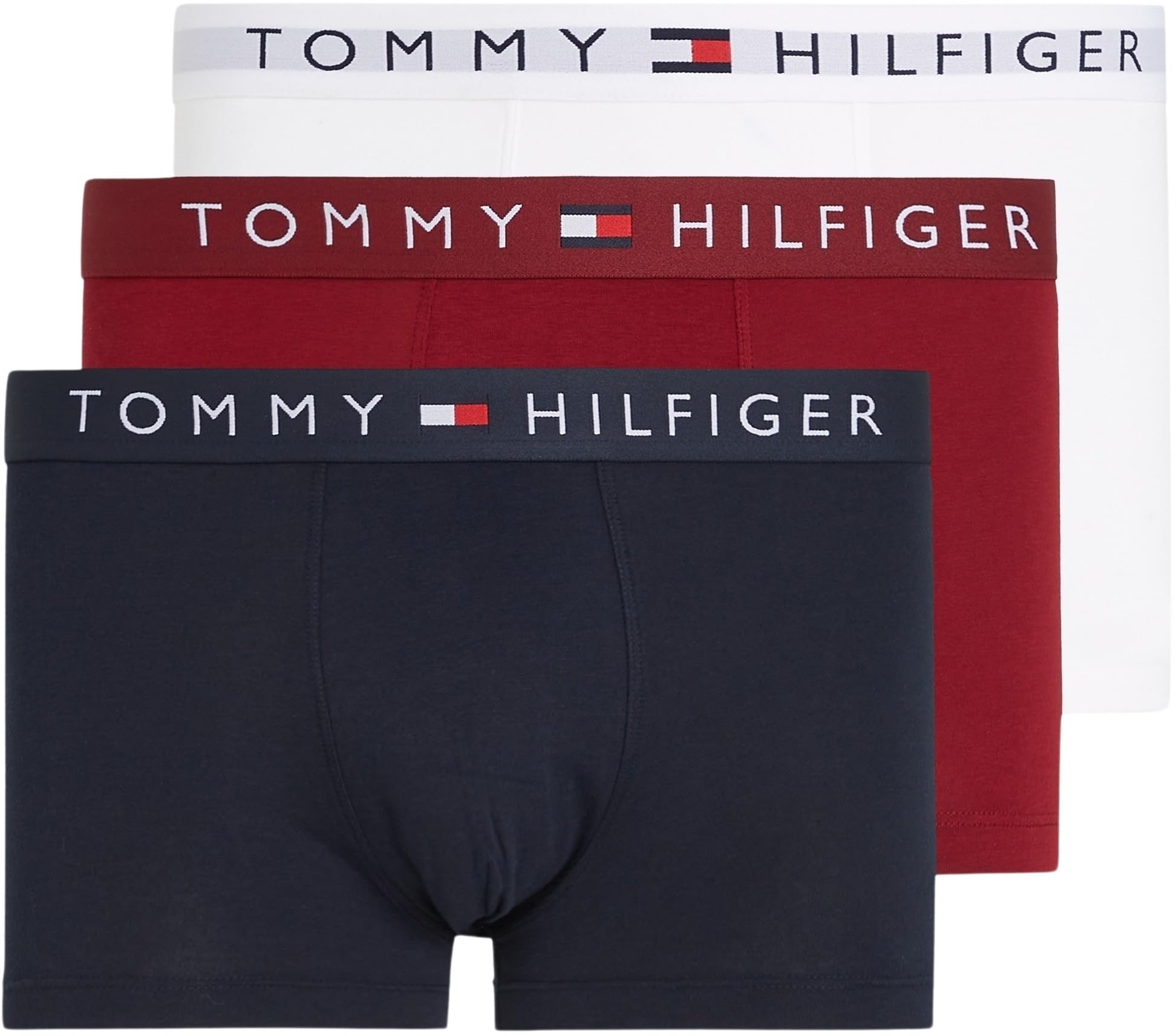 Tommy Hilfiger Men’s 3 Pack Trunks Underwear, Multicolor (Des Sky/White/Rouge), XL