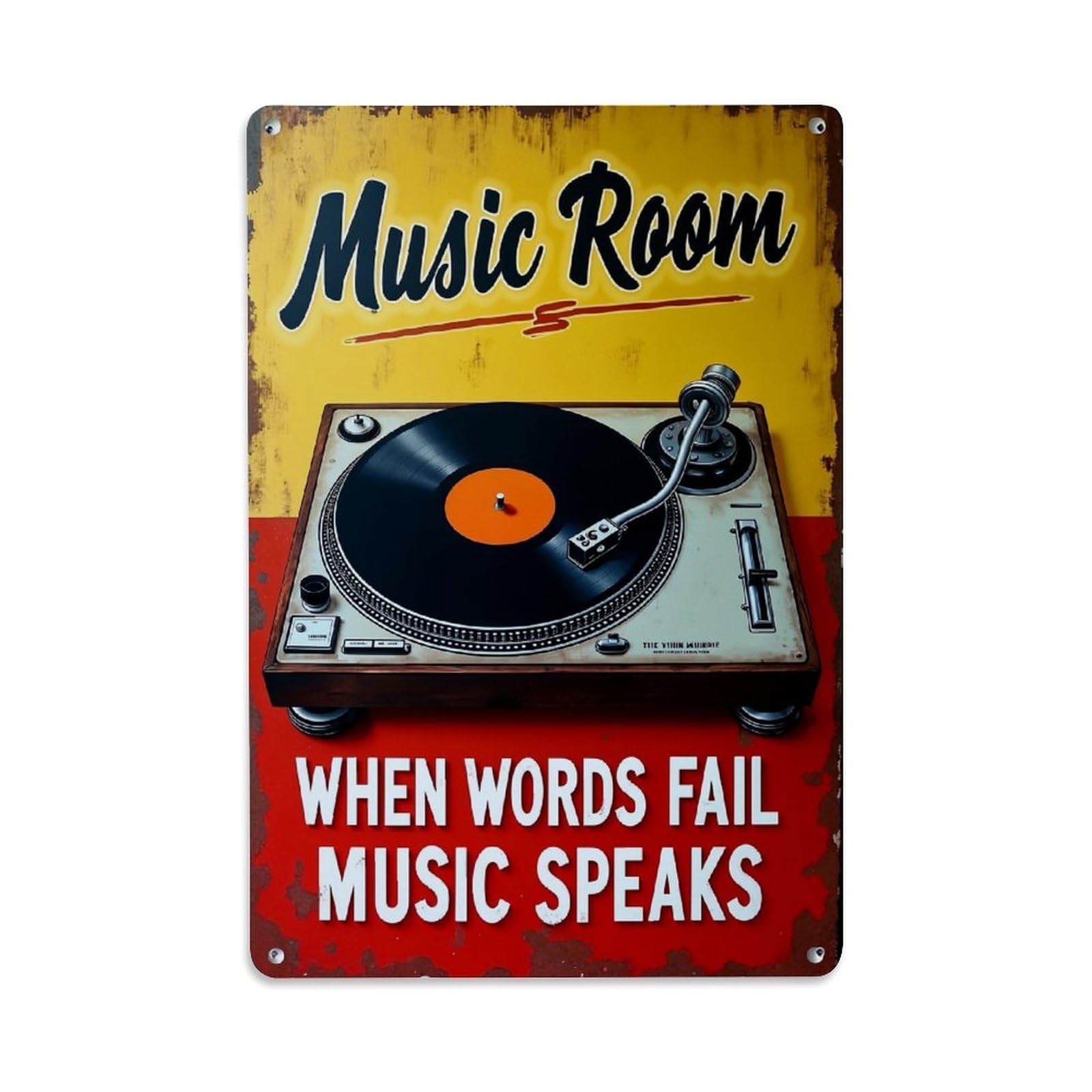 Jdfenggu Vintage Music Room Turntable Sign Retro Metal Tin Sign, Metal Poster For Bar, Home, Man Cave, Kitchen, Laundry Room Art Decor 8X12 Inch