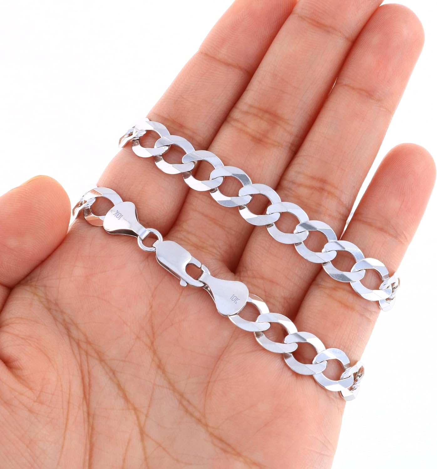 Nuragold 10k Real White Gold Solid Cuban Curb Link 8mm Chain Necklace (20"-30") Italian Jewelry for Men - Image 3