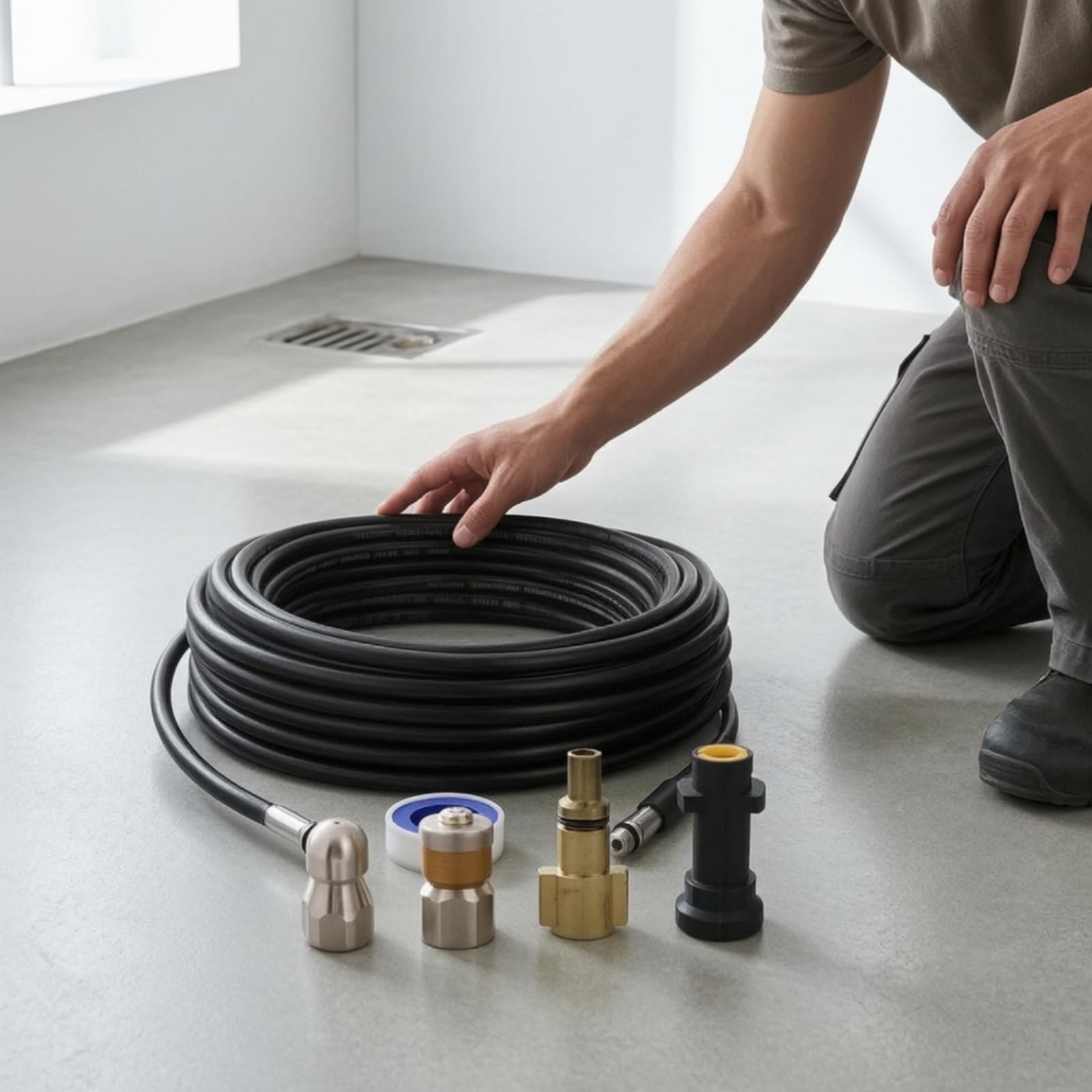 F Fityle para Hidrolavadora de Limpieza de Drenaje de Presión Enrollada Fittings Roscados Material PVC Nylon Adecuada para, 5 Metros
