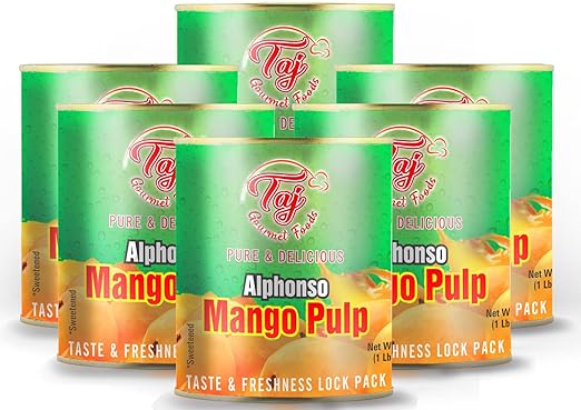 TAJ Alphonso Mango Pulp Puree 6-Pack | Great for Lassi Shake | 30-Ounce (850g)