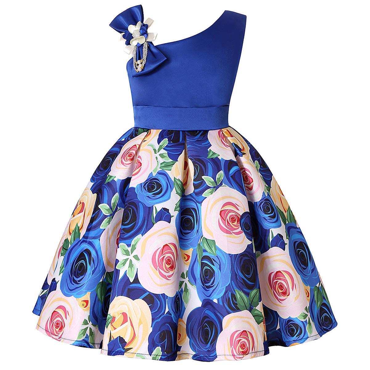 2-9T Girls Kids Striped Floral Ruffles Flower Dress Ball Gown Party Formal Dresses