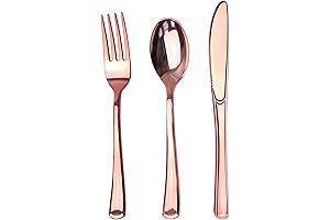 75 Piece Rose Gold Plastic Silverware: A Regal Cutlery Experience for Every Occasion