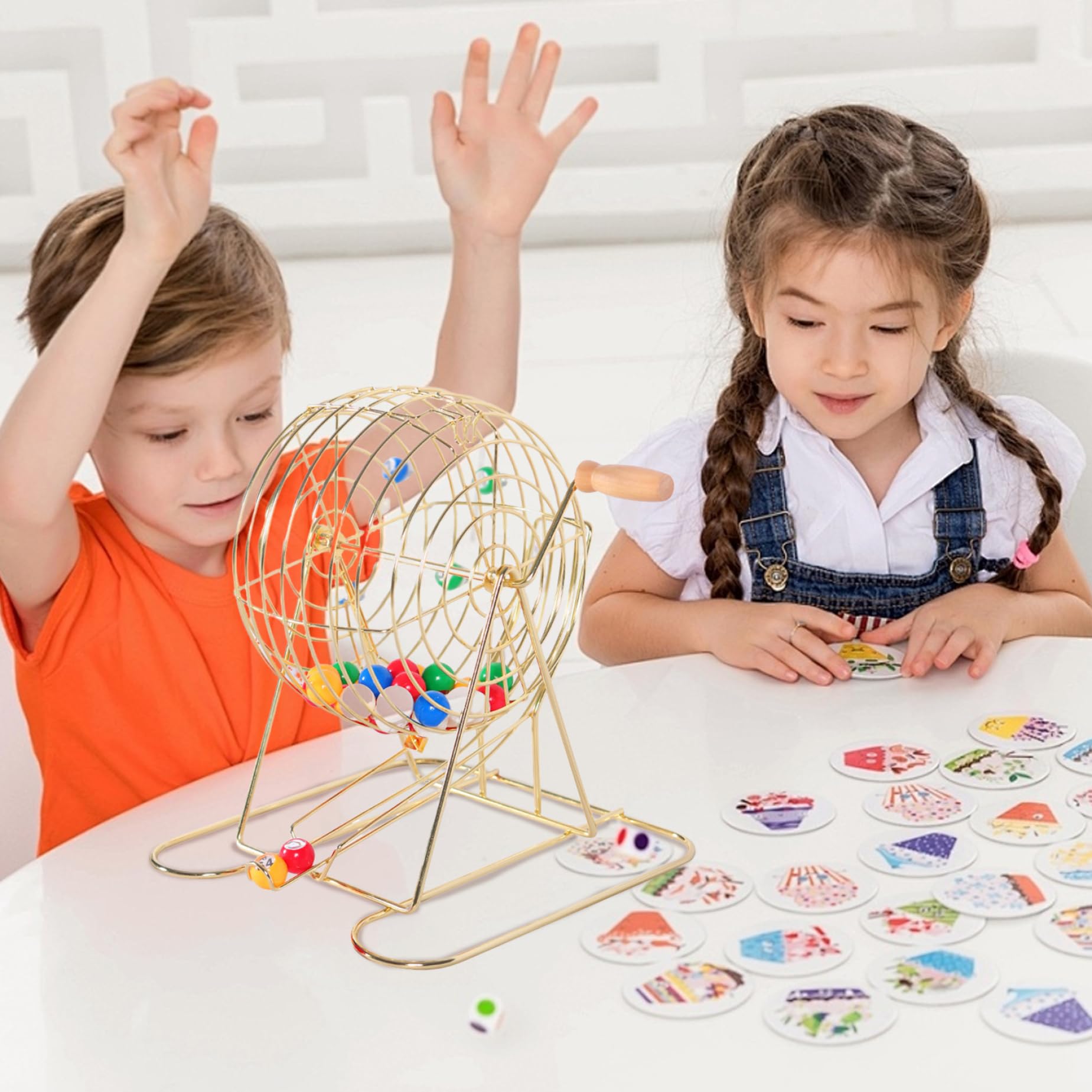 Bingo-Set, handgekurbeltes Bingo-Spielset, enthält 1 Käfig und 50 Bälle, abschließbares Metallspiel mit Rutsche für Party, Jahrestagung, Karneval