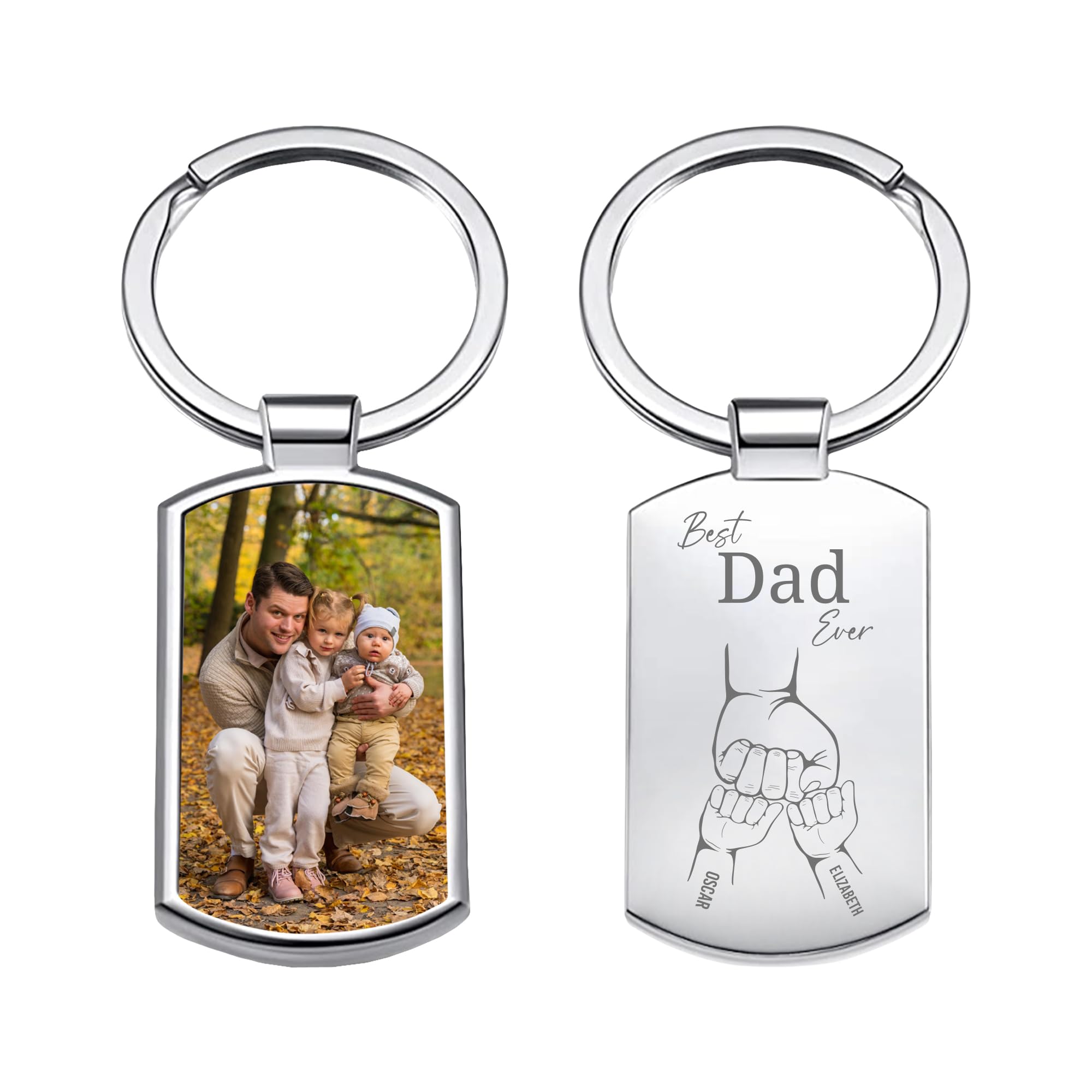 Print Maniacs Personalised Father’s Day Keyring – Custom Photo & Engraved Text Gift for Dad, Daddy, Grandad, Uncle – Stainless Steel Keepsake Keychain in Gift Box
