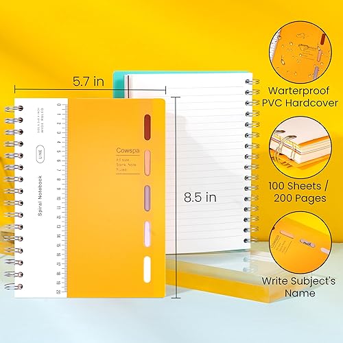 Miniatura 2 de Paquete de 2 cuadernos de 5 materias encuadernados en espiral de rayas anchas de 7 x 8.5 pulgadas, cuaderno de espiral de tapa dura con divisores,