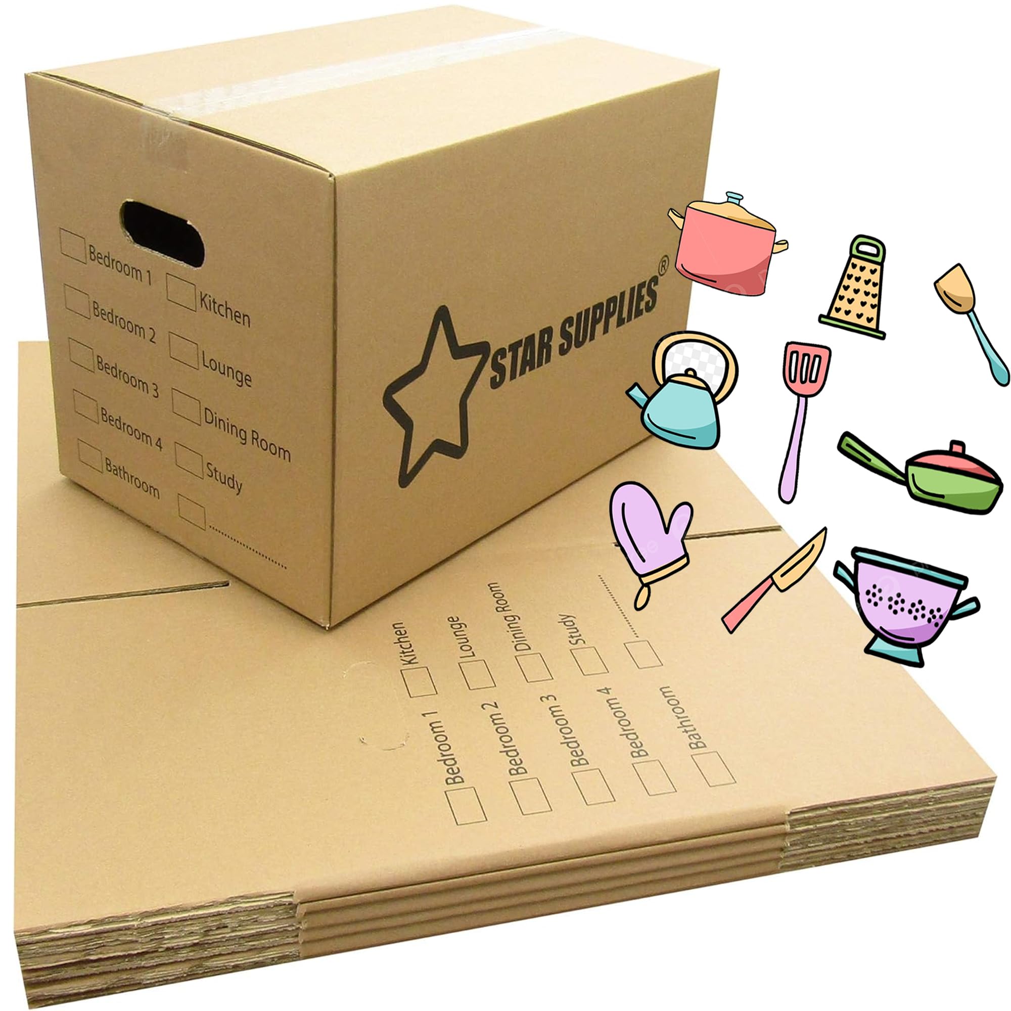 STAR SUPPLIES Strong Cardboard Boxes 47cm x 31.5cm x 25cm 44 Litres Shipping Packing House Removal Moving Boxes (5 Boxes)