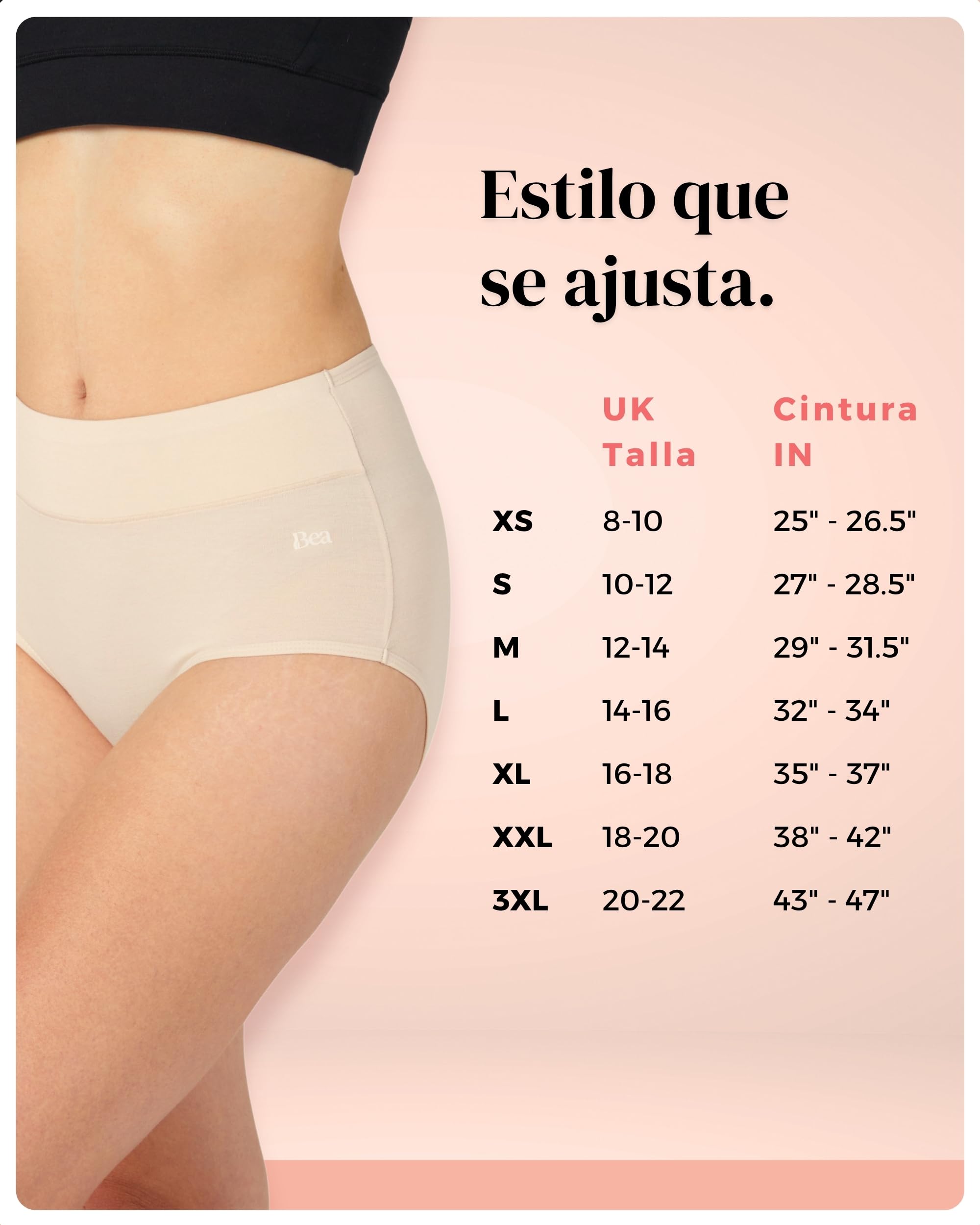 BEA Pack de 6 Bragas Altas de Mujer de Bambú - Braga Faja Reductora Supersuave, Transpirable y con Ligero Efecto Moldeador del Abdomen