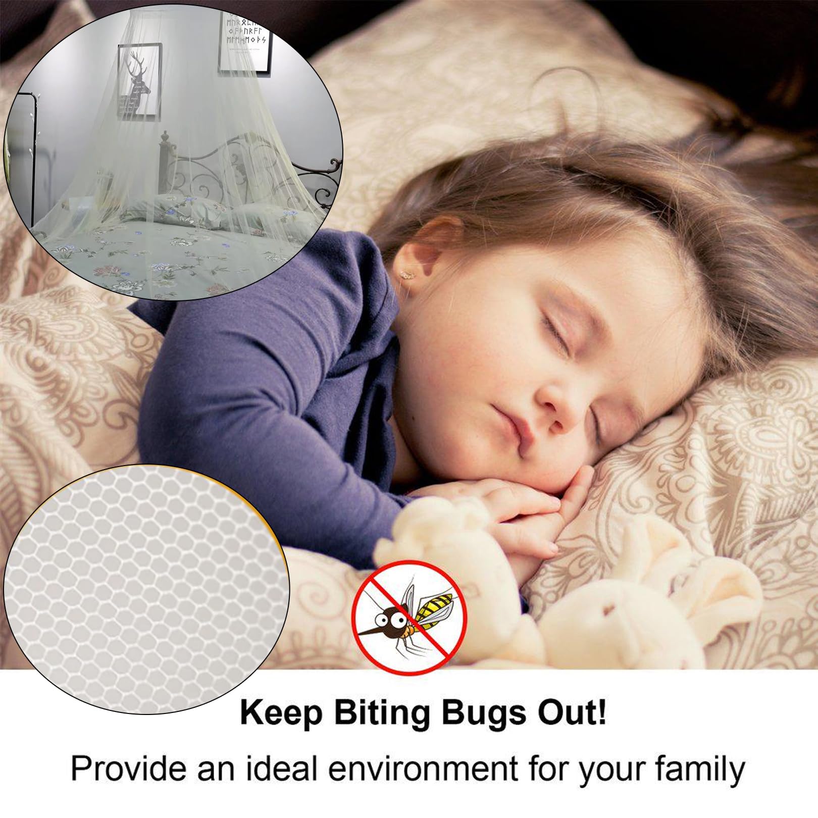 Mosquito Net,Bed Canopy Tent Portable Mesh Camping Nets Travel Fly Netting Folding with Frame White Dome Anti-Falling Foldable Adjustable Bedspread Bottomless Compact Polyester,for Household Campings - Image 4