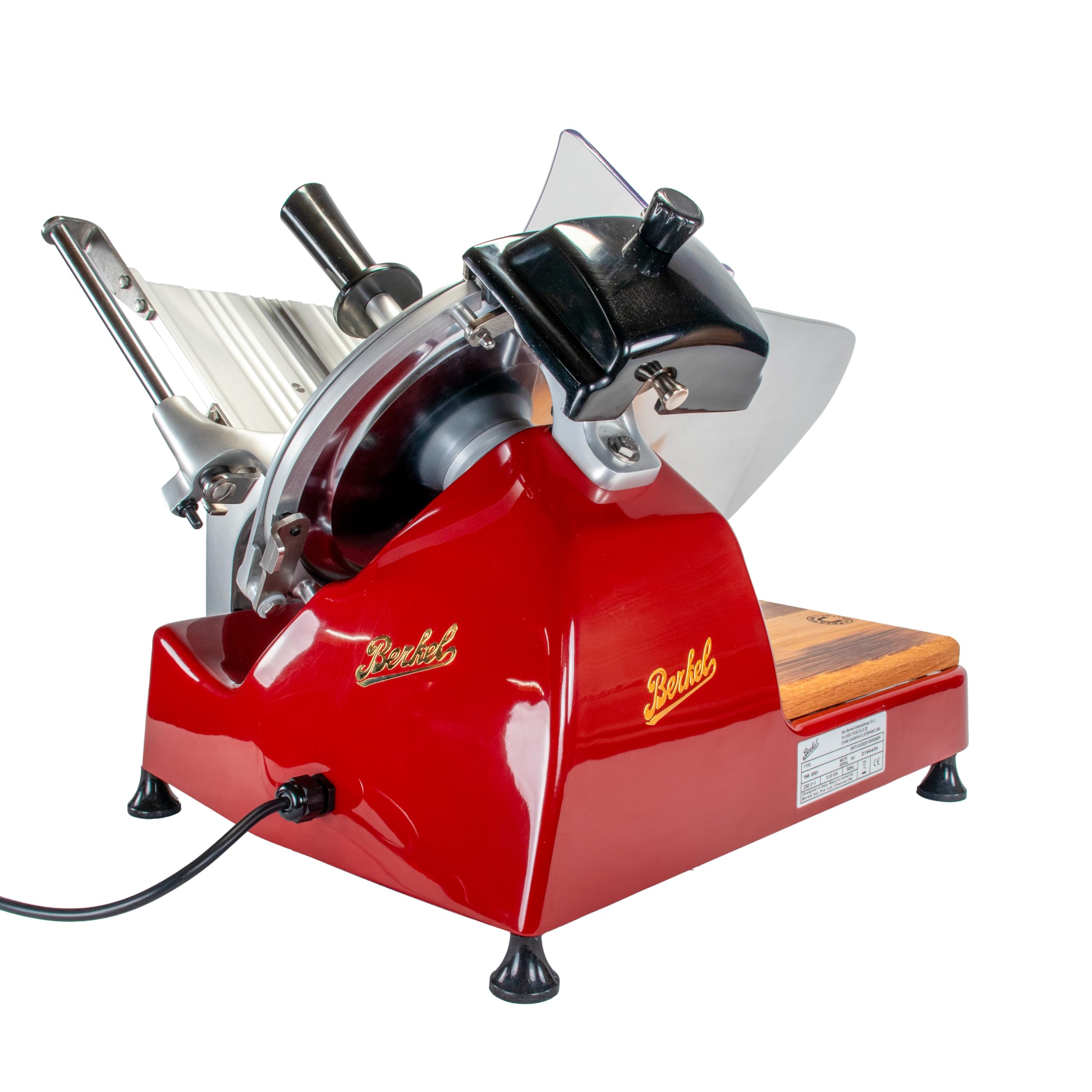Berkel Affettatrice Pro Line XS 25 in rosso – affettatrice professionale per la vostra cucina + tagliere realizzato a mano in legno unico, XS25-R+FHB